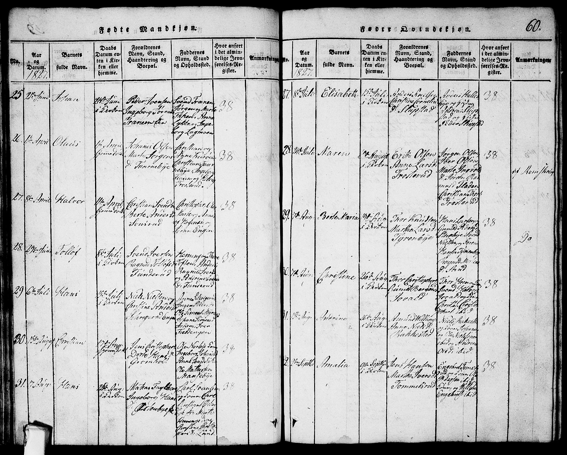 Rødenes prestekontor Kirkebøker, AV/SAO-A-2005/G/Ga/L0001: Klokkerbok nr.  I 1, 1814-1841, s. 60