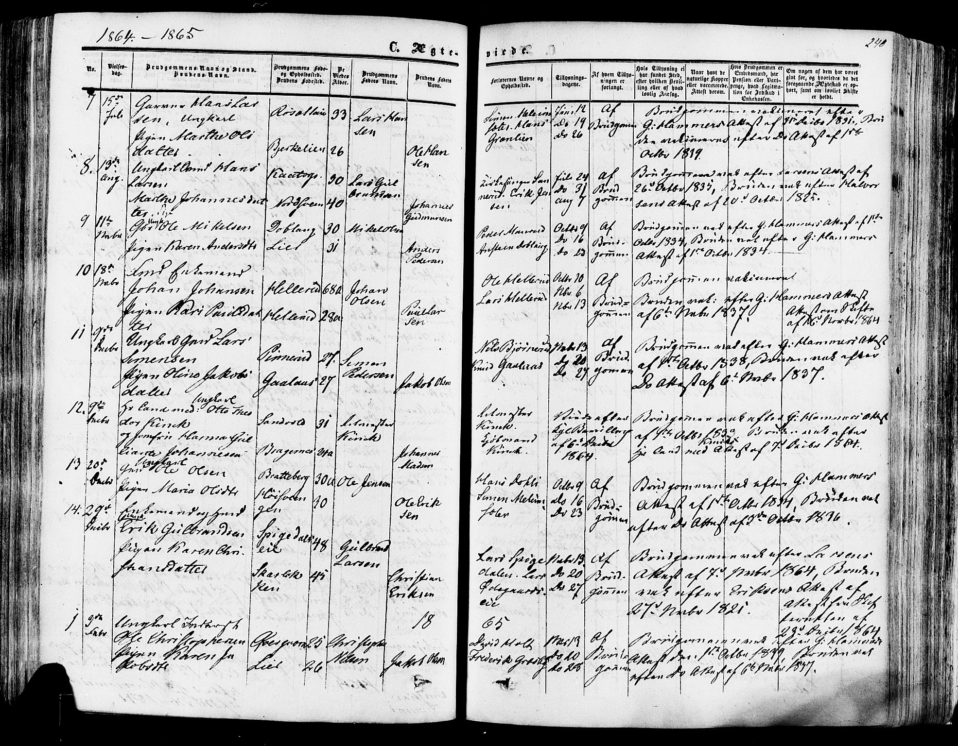 Vang prestekontor, Hedmark, AV/SAH-PREST-008/H/Ha/Haa/L0013: Ministerialbok nr. 13, 1855-1879, s. 240