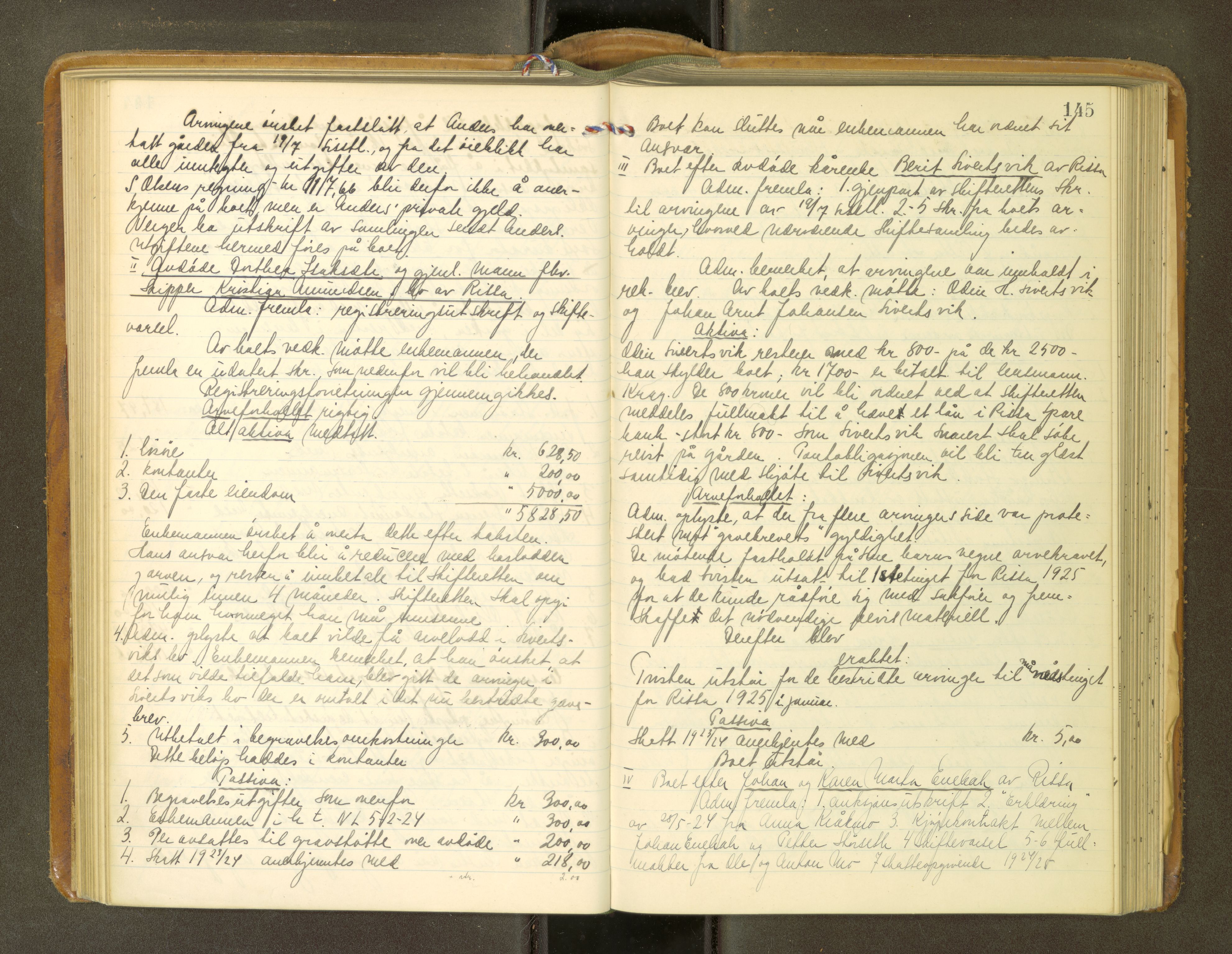 Fosen sorenskriveri, AV/SAT-A-1107/1/3/3B/L0013: Skiftebehandlingsprotokoll, 1923-1927, s. 145