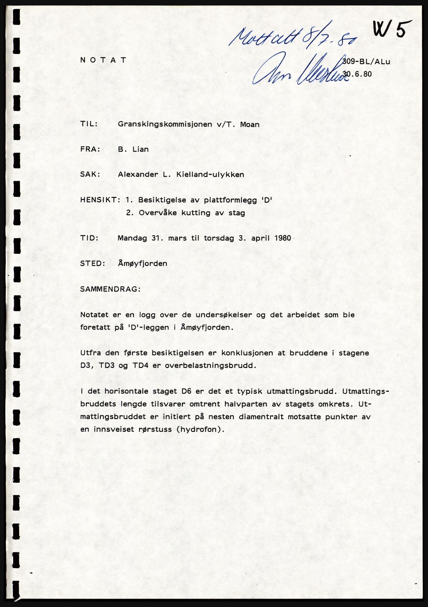 Justisdepartementet, Granskningskommisjonen ved Alexander Kielland-ulykken 27.3.1980, AV/RA-S-1165/D/L0021: V Forankring (Doku.liste + V1-V3 av 3)/W Materialundersøkelser (Doku.liste + W1-W10 av 10 - W9 eske 26), 1980-1981, s. 119