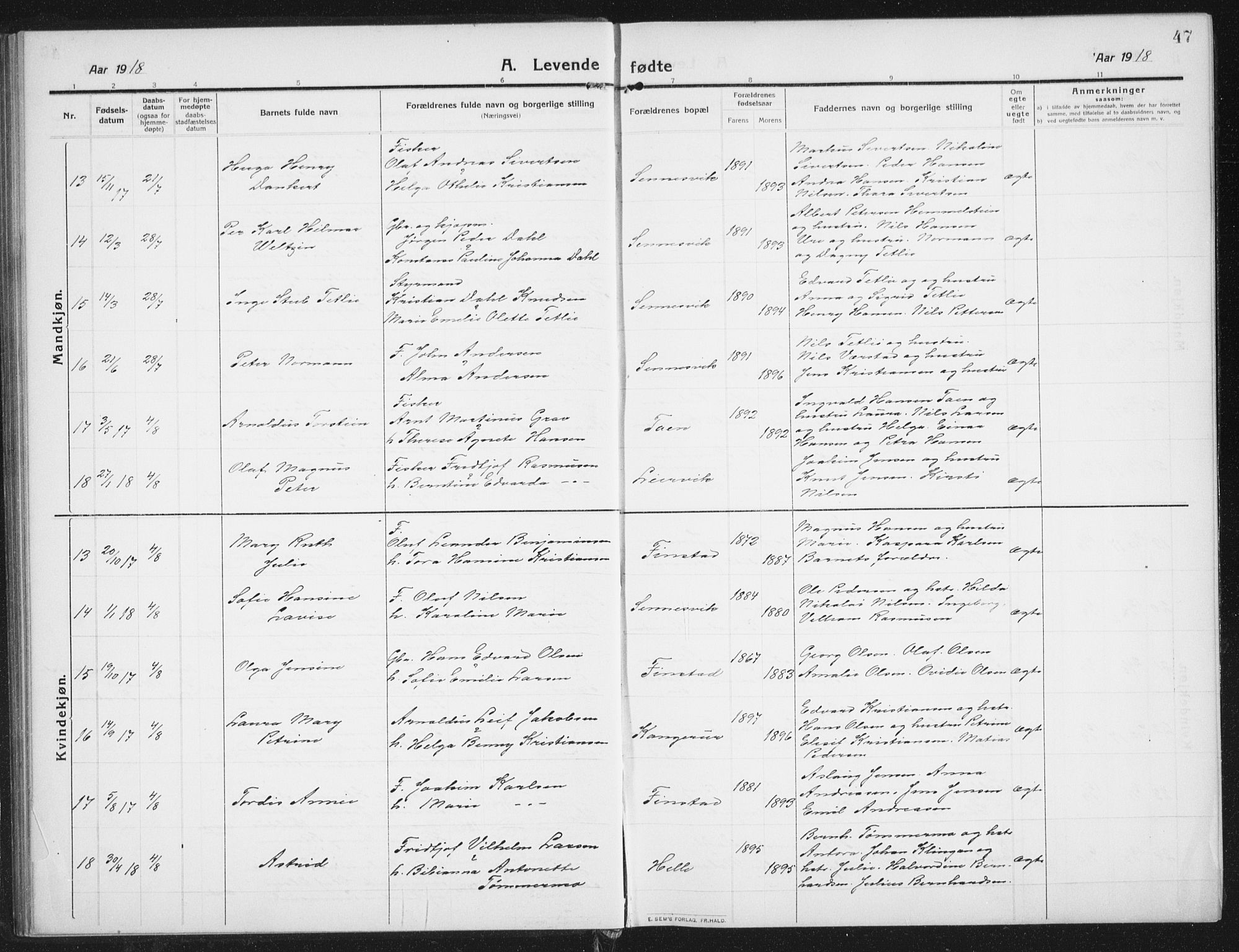 Ministerialprotokoller, klokkerbøker og fødselsregistre - Nordland, SAT/A-1459/882/L1183: Klokkerbok nr. 882C01, 1911-1938, s. 47