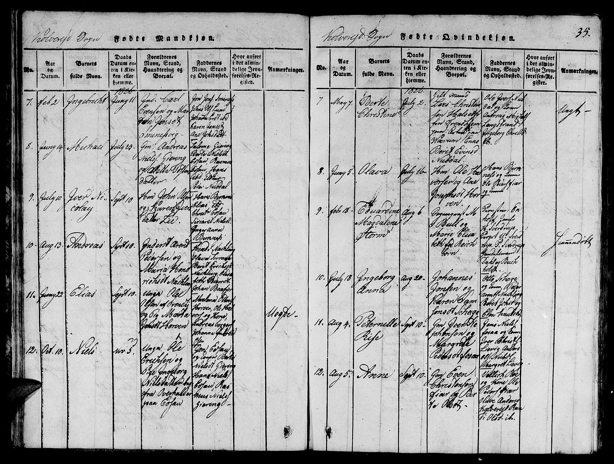 Ministerialprotokoller, klokkerbøker og fødselsregistre - Nord-Trøndelag, SAT/A-1458/780/L0648: Klokkerbok nr. 780C01 /1, 1815-1870, s. 35