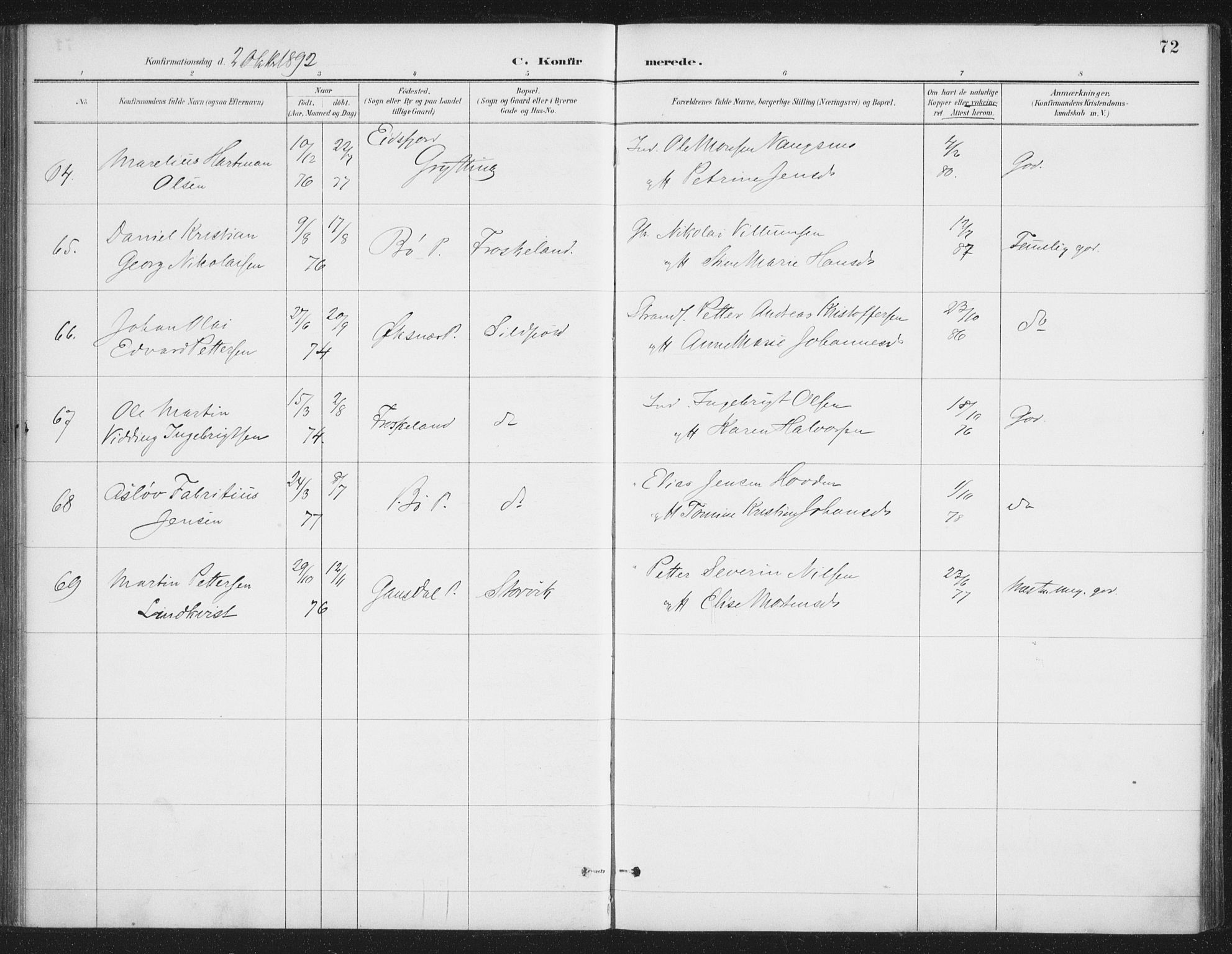 Ministerialprotokoller, klokkerbøker og fødselsregistre - Nordland, AV/SAT-A-1459/888/L1245: Ministerialbok nr. 888A11, 1888-1900, s. 72