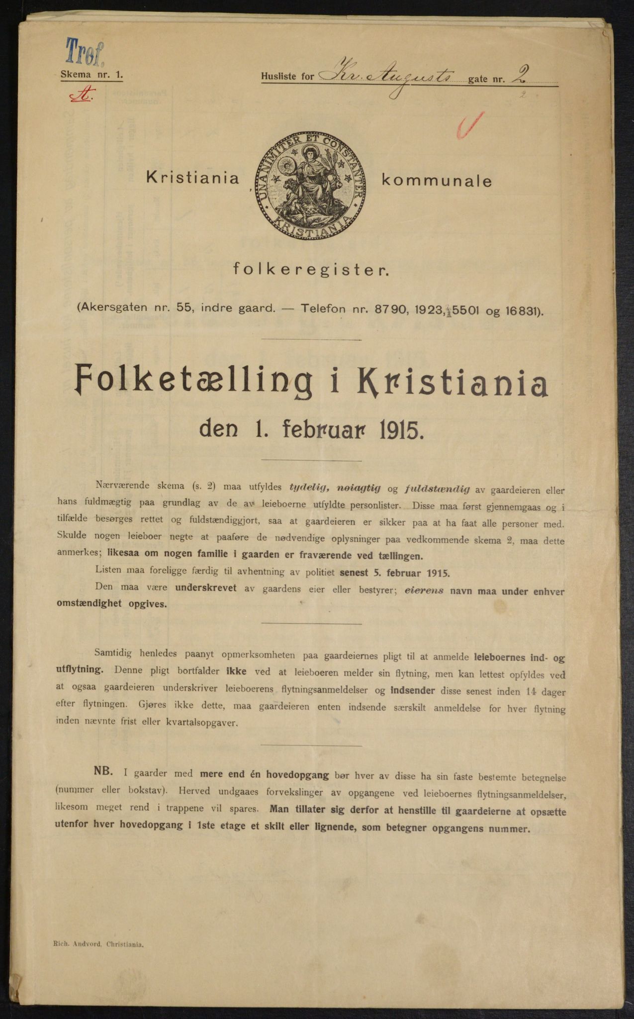 OBA, Kommunal folketelling 1.2.1915 for Kristiania, 1915, s. 53445