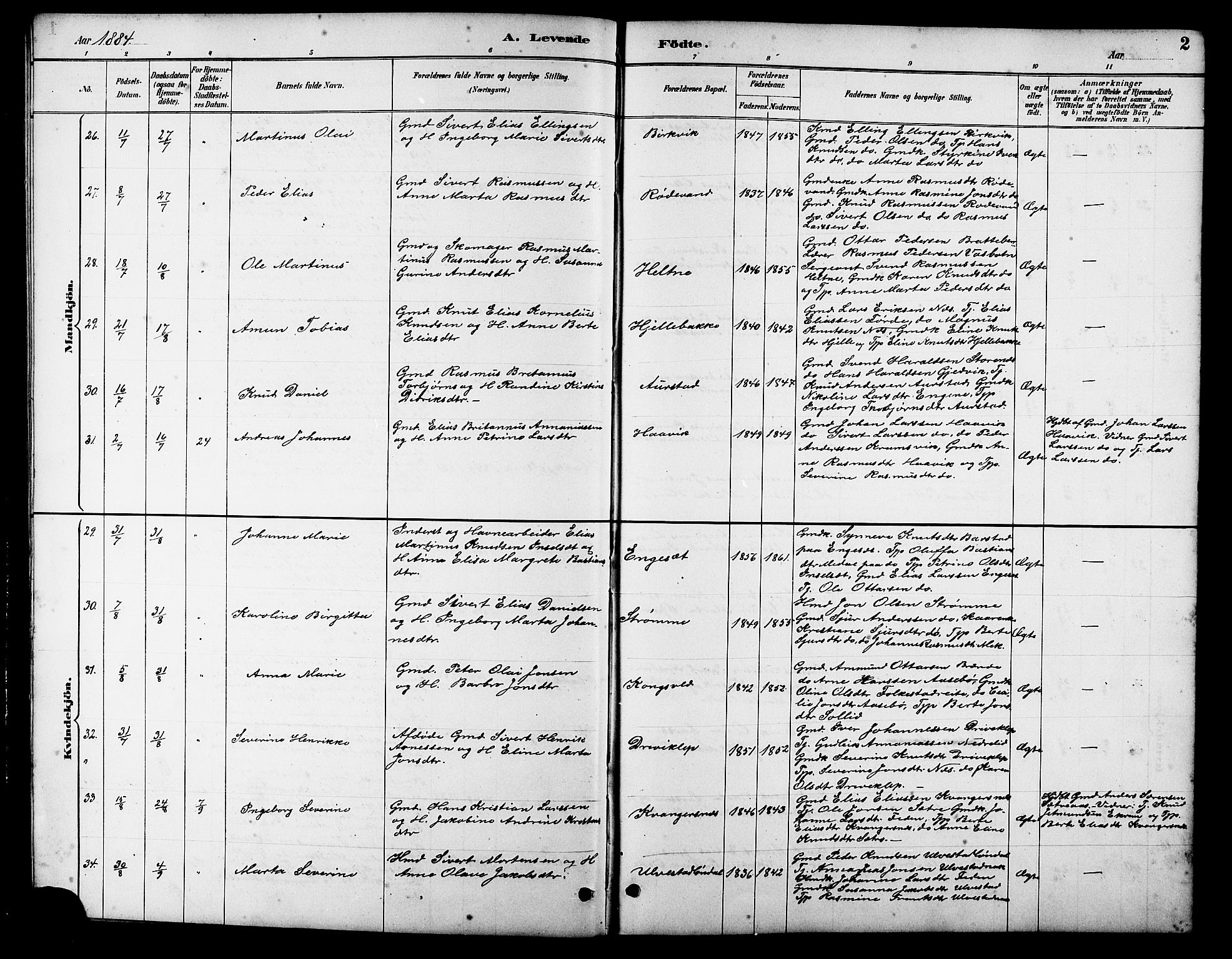 Ministerialprotokoller, klokkerbøker og fødselsregistre - Møre og Romsdal, AV/SAT-A-1454/511/L0158: Klokkerbok nr. 511C04, 1884-1903, s. 2