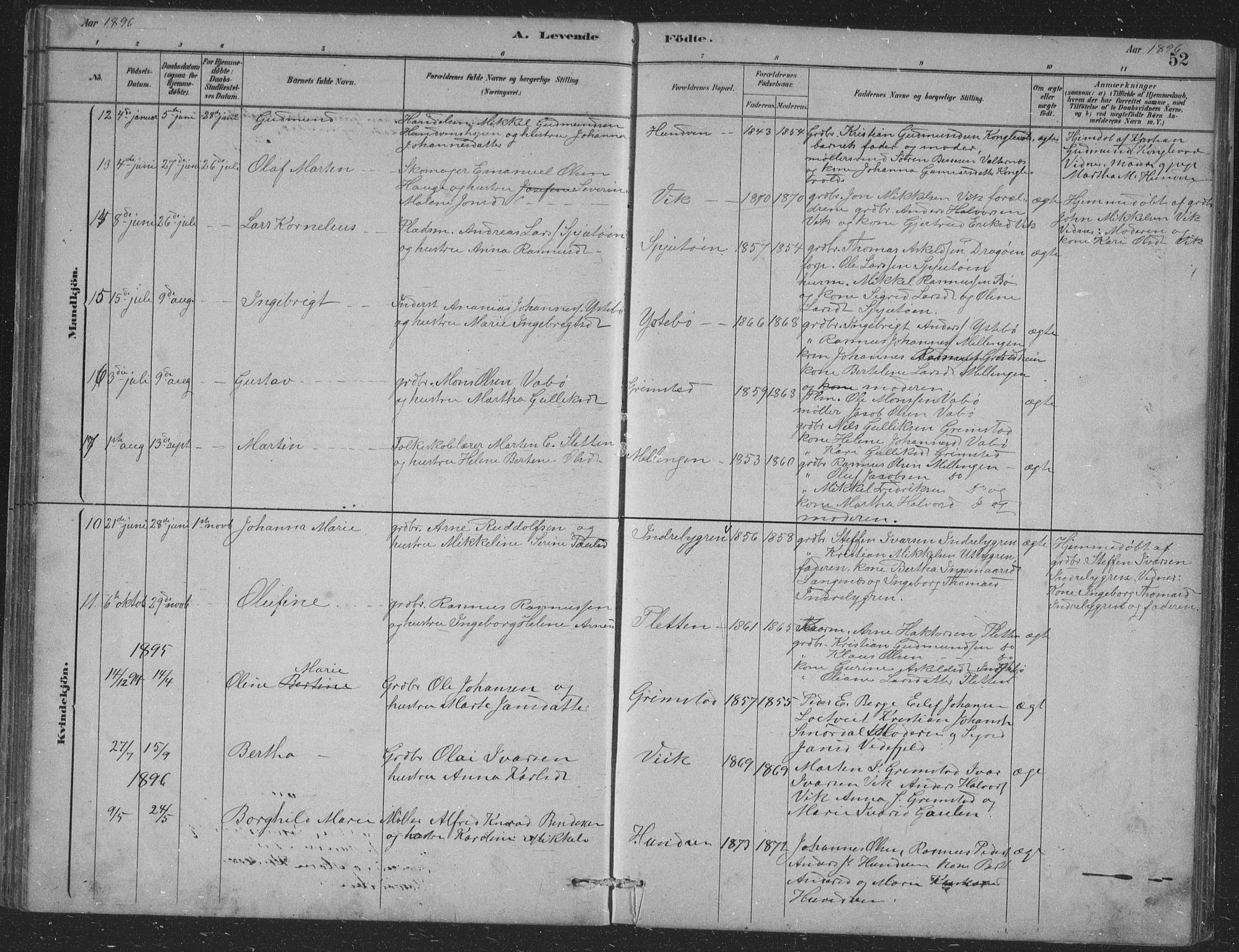 Alversund Sokneprestembete, AV/SAB-A-73901/H/Ha/Hab: Klokkerbok nr. B 3, 1881-1896, s. 52