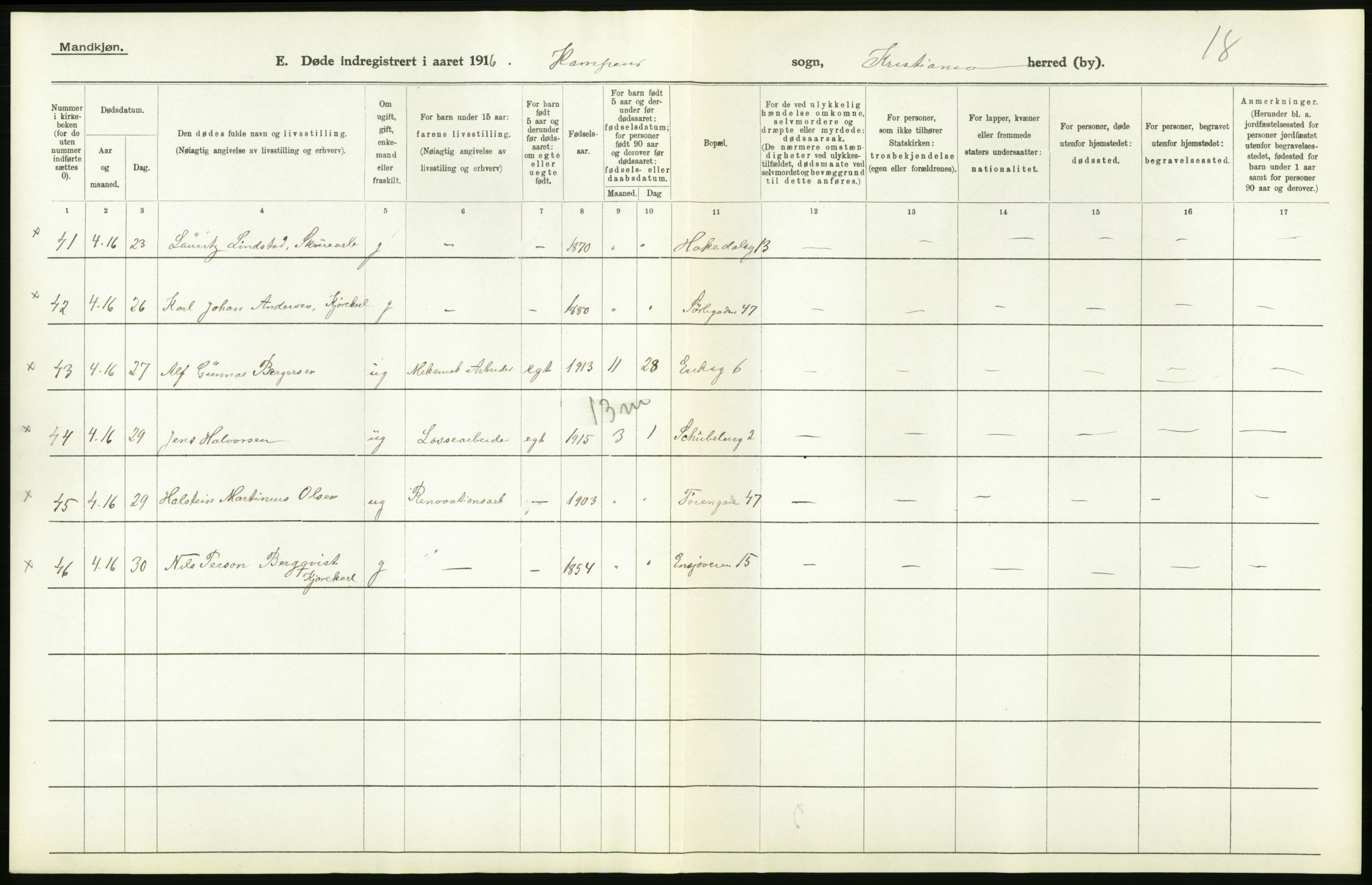 Statistisk sentralbyrå, Sosiodemografiske emner, Befolkning, AV/RA-S-2228/D/Df/Dfb/Dfbf/L0009: Kristiania: Døde., 1916, s. 164