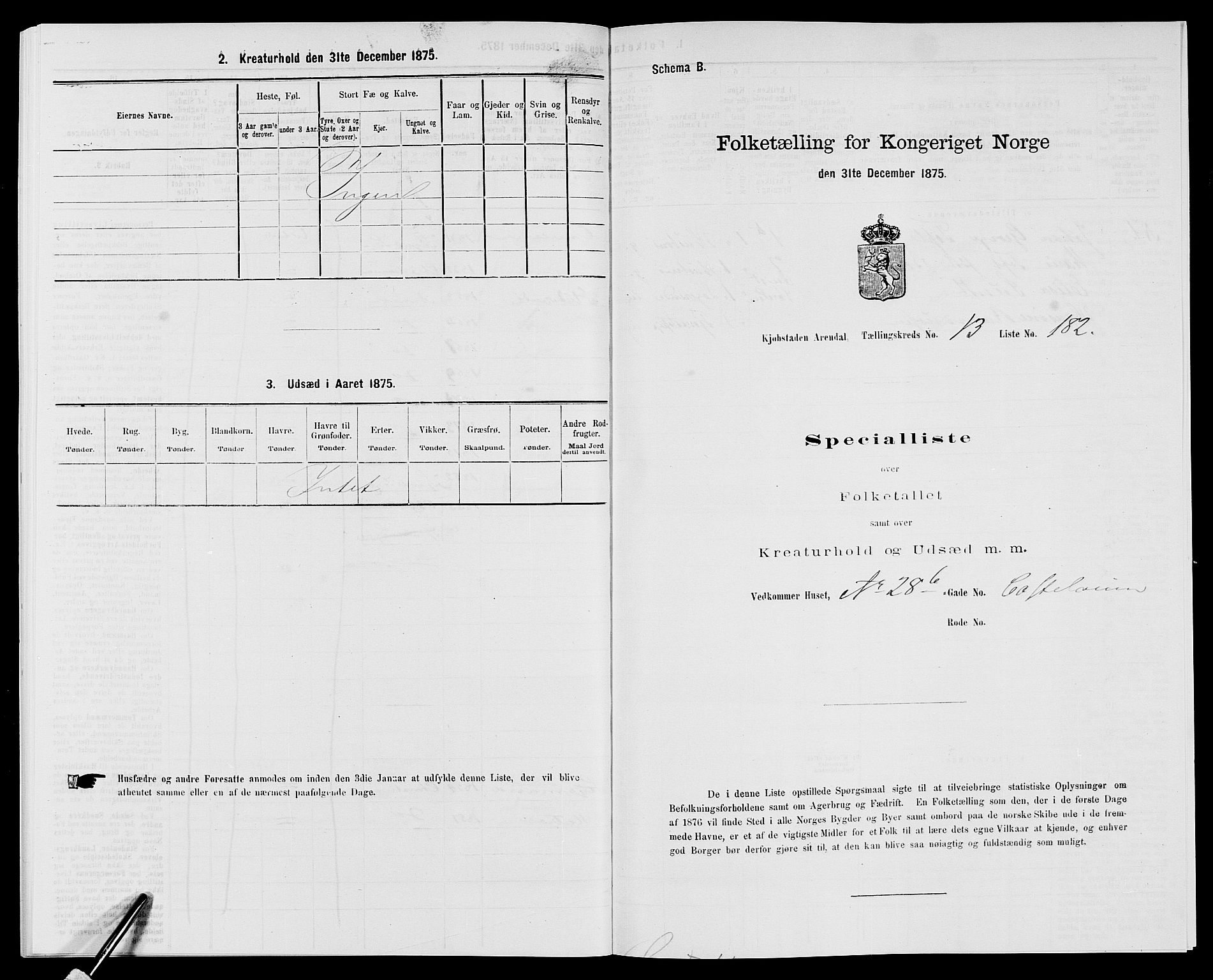 SAK, Folketelling 1875 for 0903P Arendal prestegjeld, 1875, s. 427