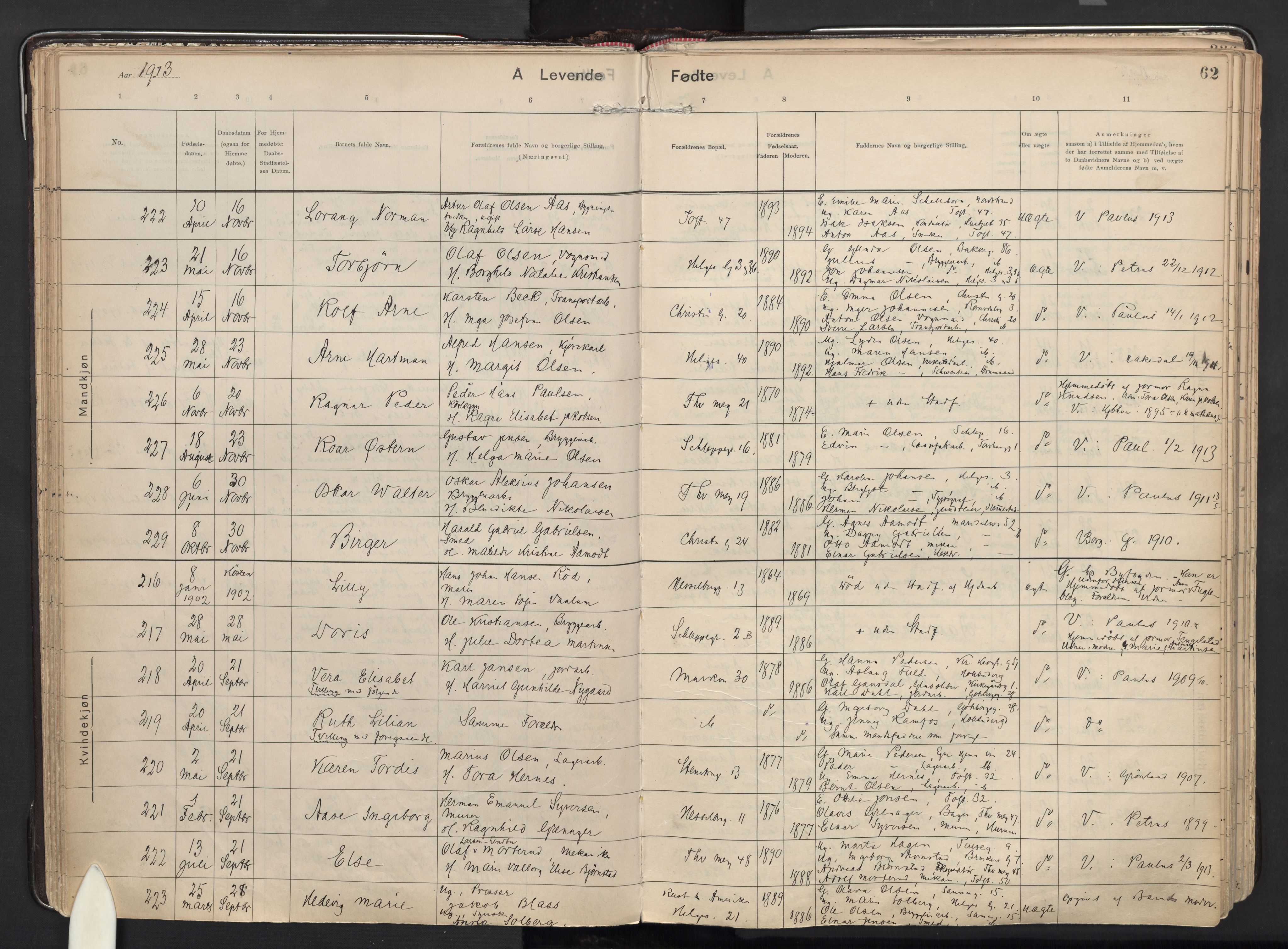 Paulus prestekontor Kirkebøker, AV/SAO-A-10871/F/Fa/L0021: Ministerialbok nr. 21, 1912-1922, s. 62