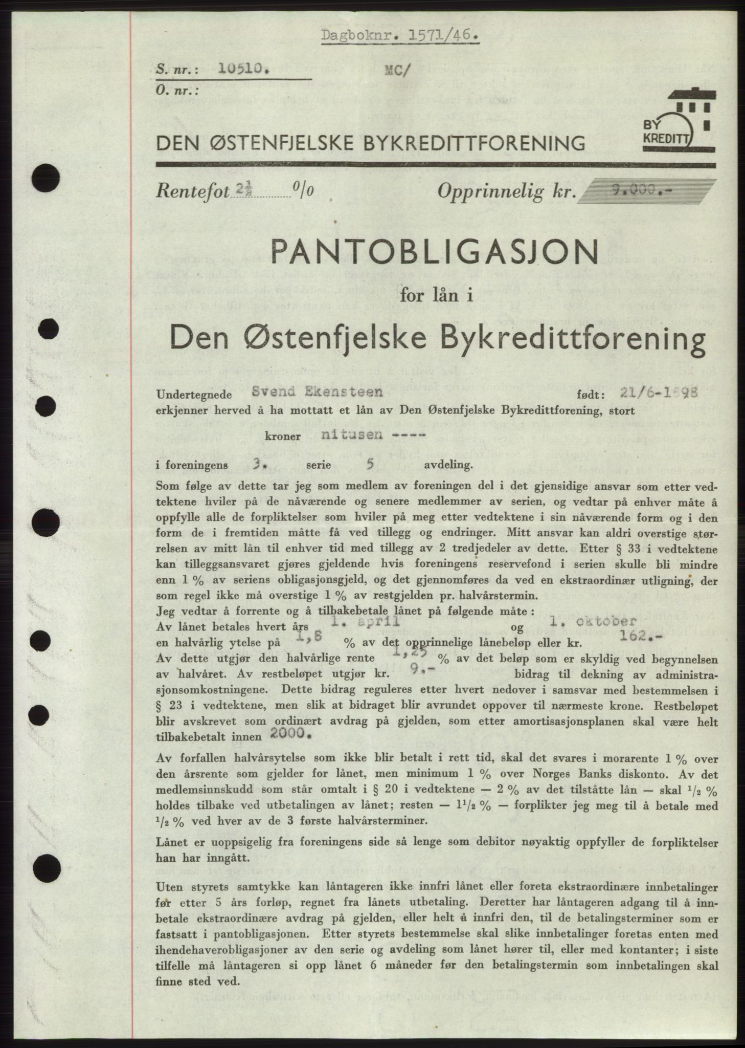 Moss sorenskriveri, SAO/A-10168: Pantebok nr. B15, 1946-1946, Dagboknr: 1571/1946