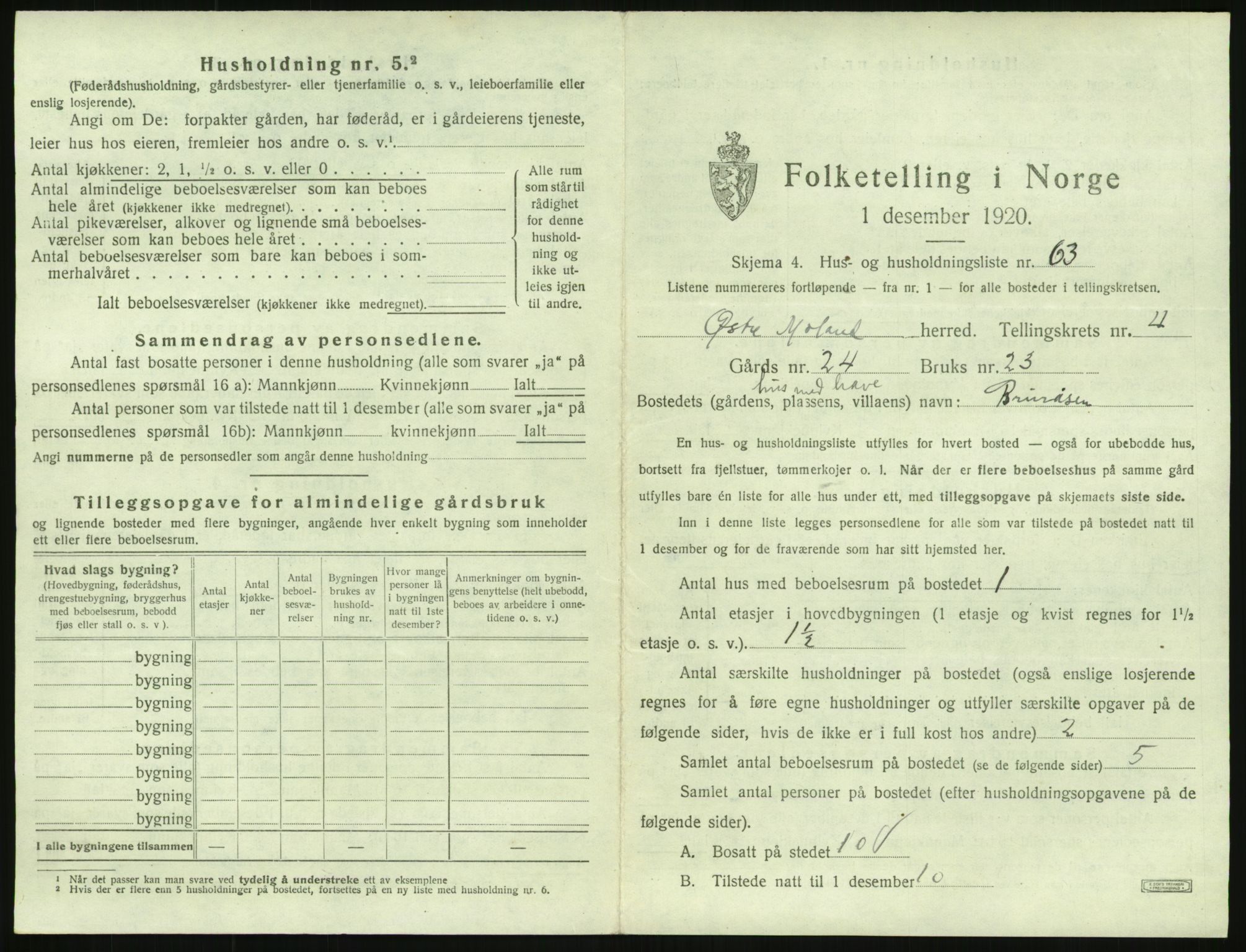 SAK, Folketelling 1920 for 0918 Austre Moland herred, 1920, s. 433