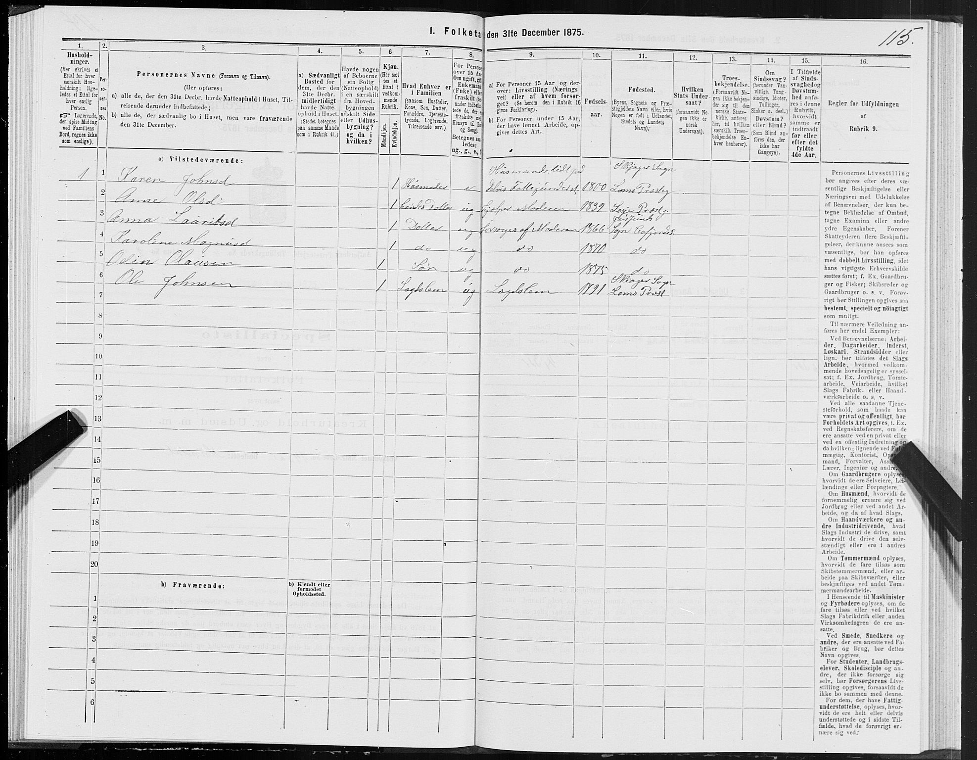 SAT, Folketelling 1875 for 1630P Aafjorden prestegjeld, 1875, s. 3115