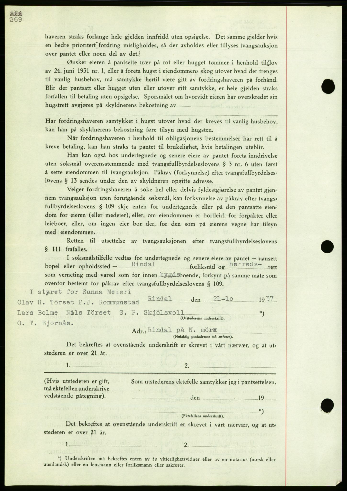 Nordmøre sorenskriveri, AV/SAT-A-4132/1/2/2Ca/L0092: Pantebok nr. B82, 1937-1938, Dagboknr: 2766/1937