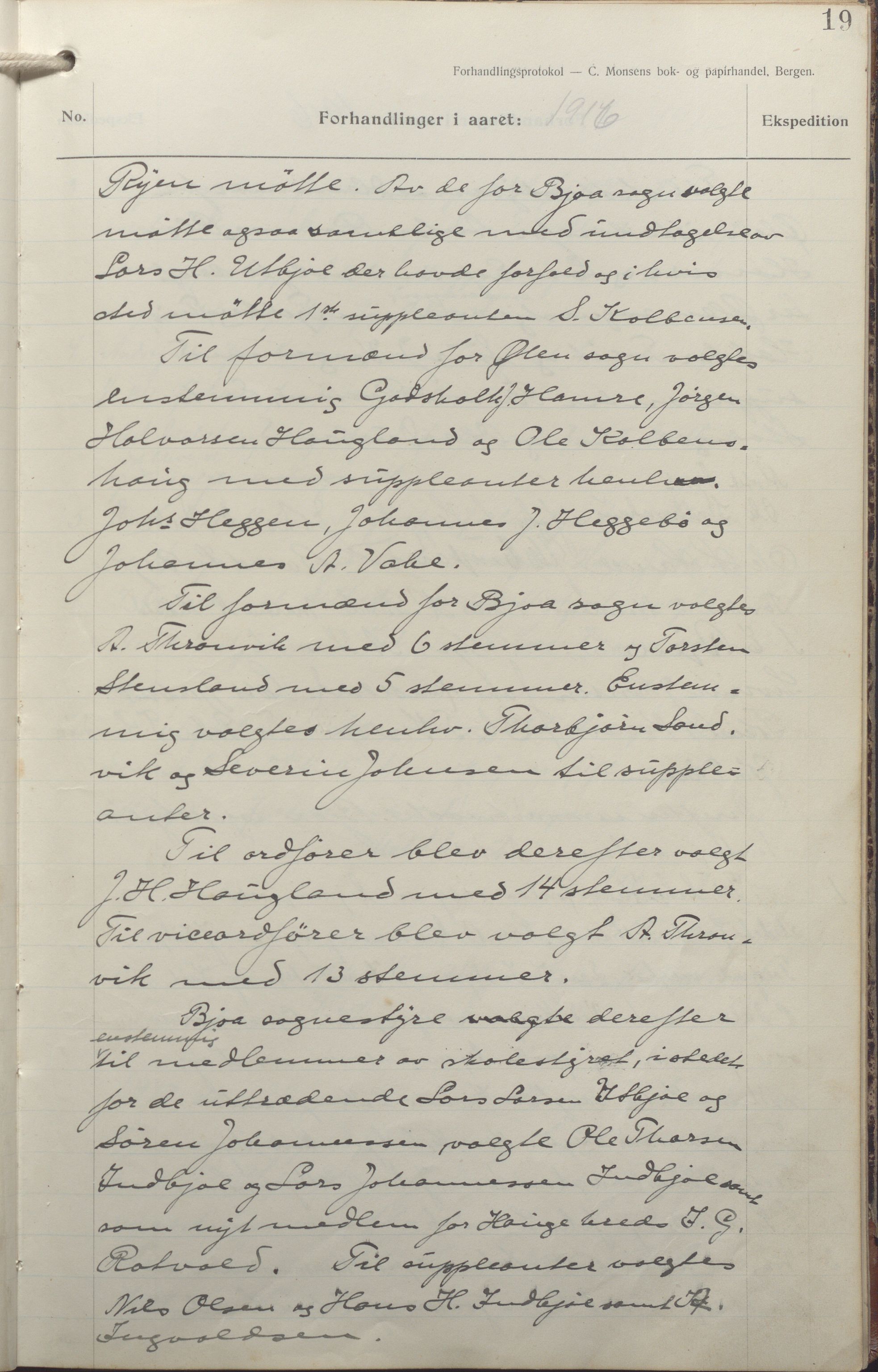 Ølen kommune - Formannskapet/Sentraladministrasjonen, IKAR/K-101034/A/Aa/L0001: Møtebok for Ølen formannskap og heradstyre, 1916-1919, s. 19