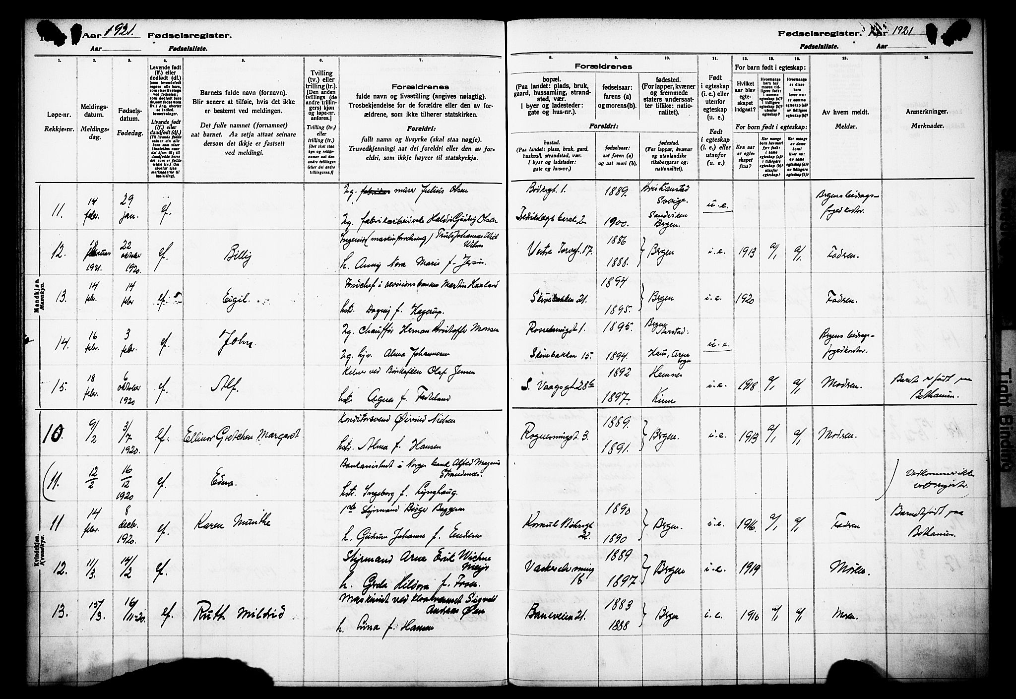 Domkirken sokneprestembete, AV/SAB-A-74801/I/Id/L00A1: Fødselsregister nr. A 1, 1916-1923, s. 135