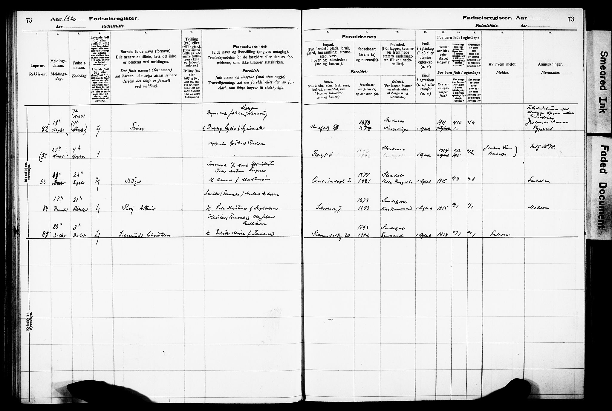 Sandefjord kirkebøker, AV/SAKO-A-315/J/Ja/L0001: Fødselsregister nr. 1, 1916-1932, s. 73