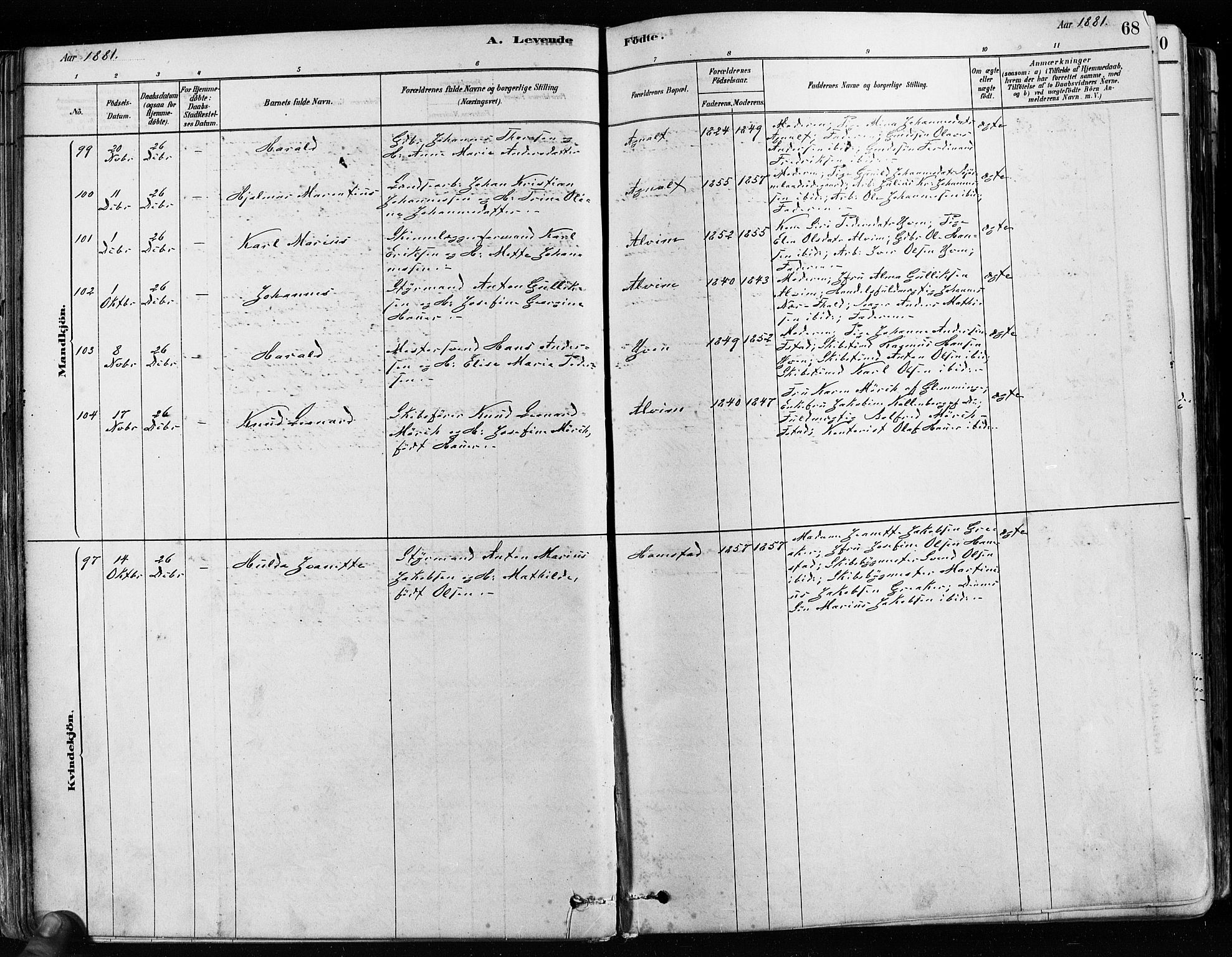 Tune prestekontor Kirkebøker, AV/SAO-A-2007/F/Fa/L0017: Ministerialbok nr. 17, 1878-1887, s. 68