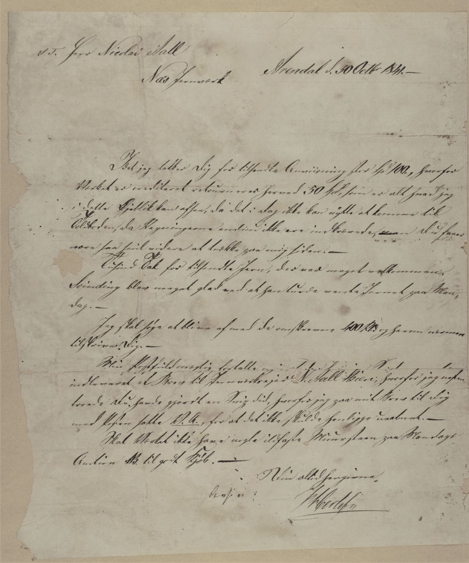Familien Aalls privatarkiv , NESJ/NJM-005/E-00004/L0014: Inngående brev 1841, del 2, 1841