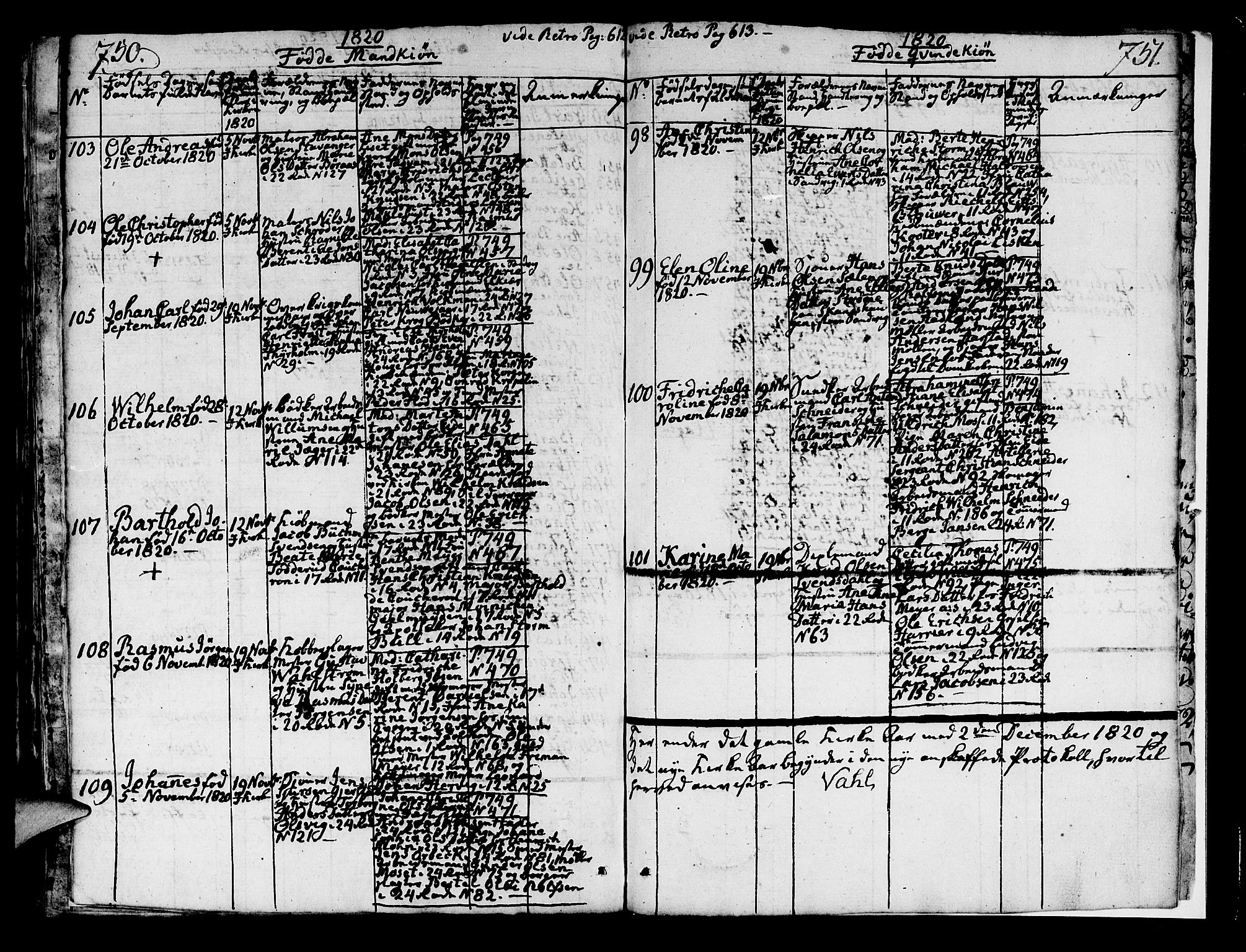 Korskirken sokneprestembete, SAB/A-76101/H/Hab: Klokkerbok nr. A 1b, 1815-1821, s. 750-751