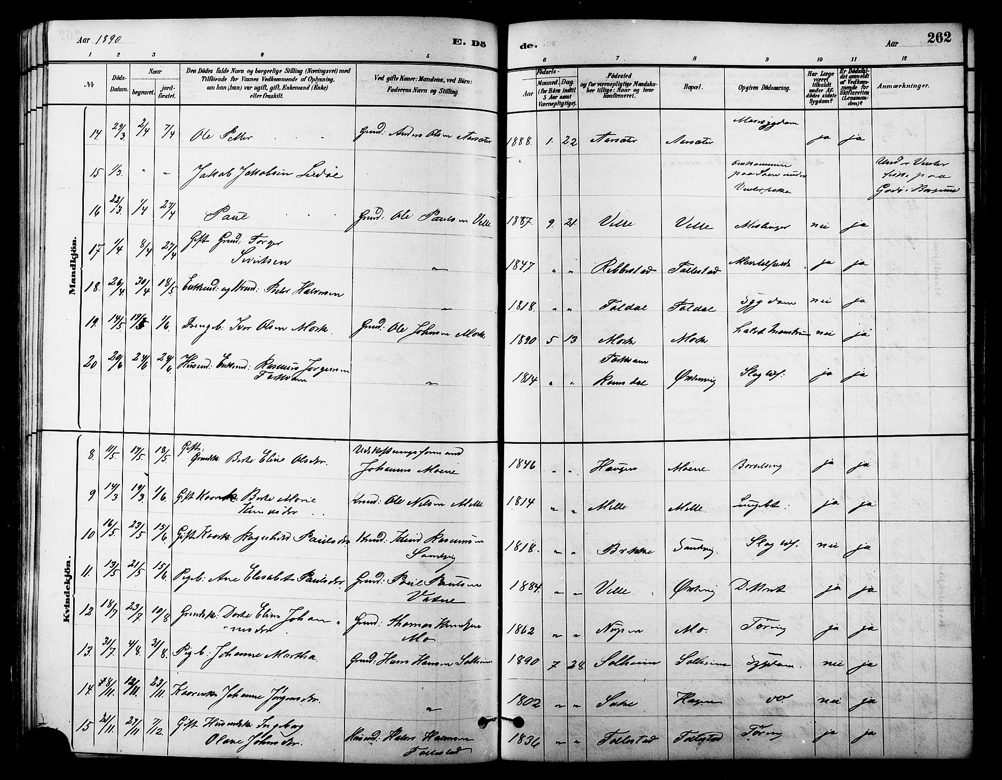 Ministerialprotokoller, klokkerbøker og fødselsregistre - Møre og Romsdal, AV/SAT-A-1454/513/L0189: Klokkerbok nr. 513C03, 1883-1904, s. 262