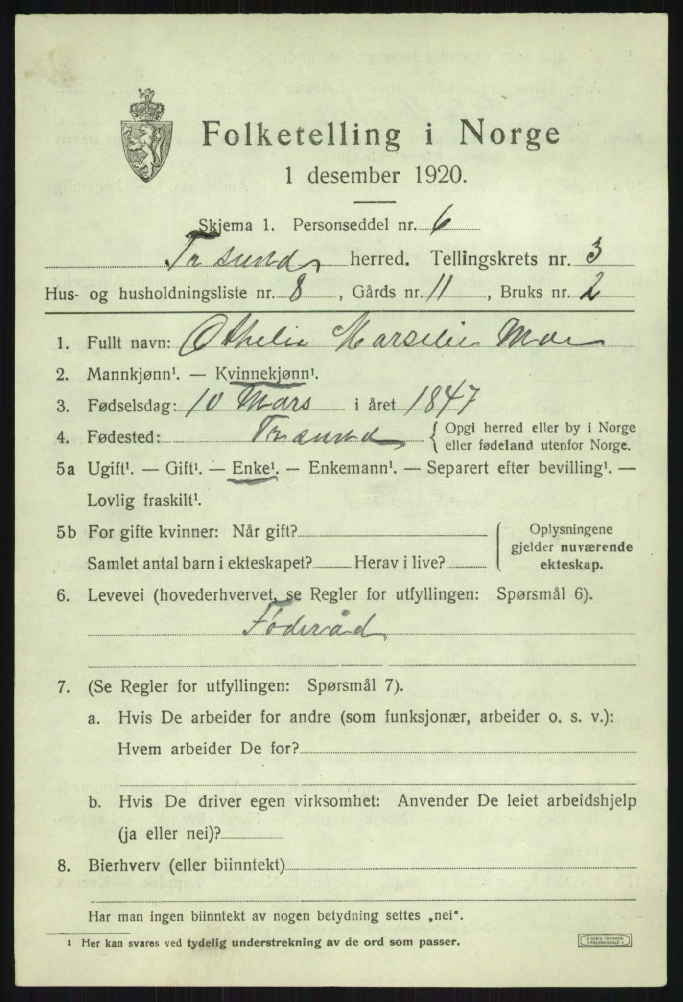 SATØ, Folketelling 1920 for 1934 Tromsøysund herred, 1920, s. 2786