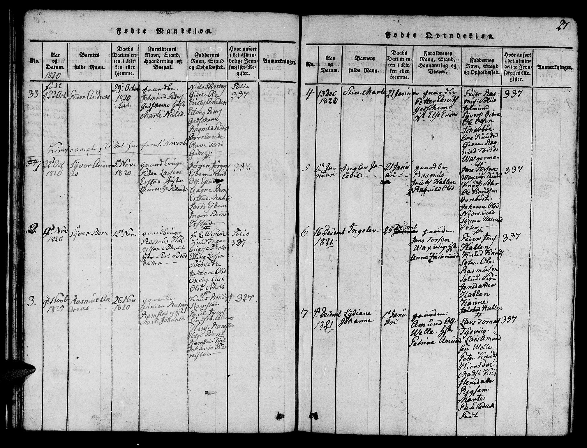 Ministerialprotokoller, klokkerbøker og fødselsregistre - Møre og Romsdal, SAT/A-1454/522/L0322: Klokkerbok nr. 522C01, 1816-1830, s. 27