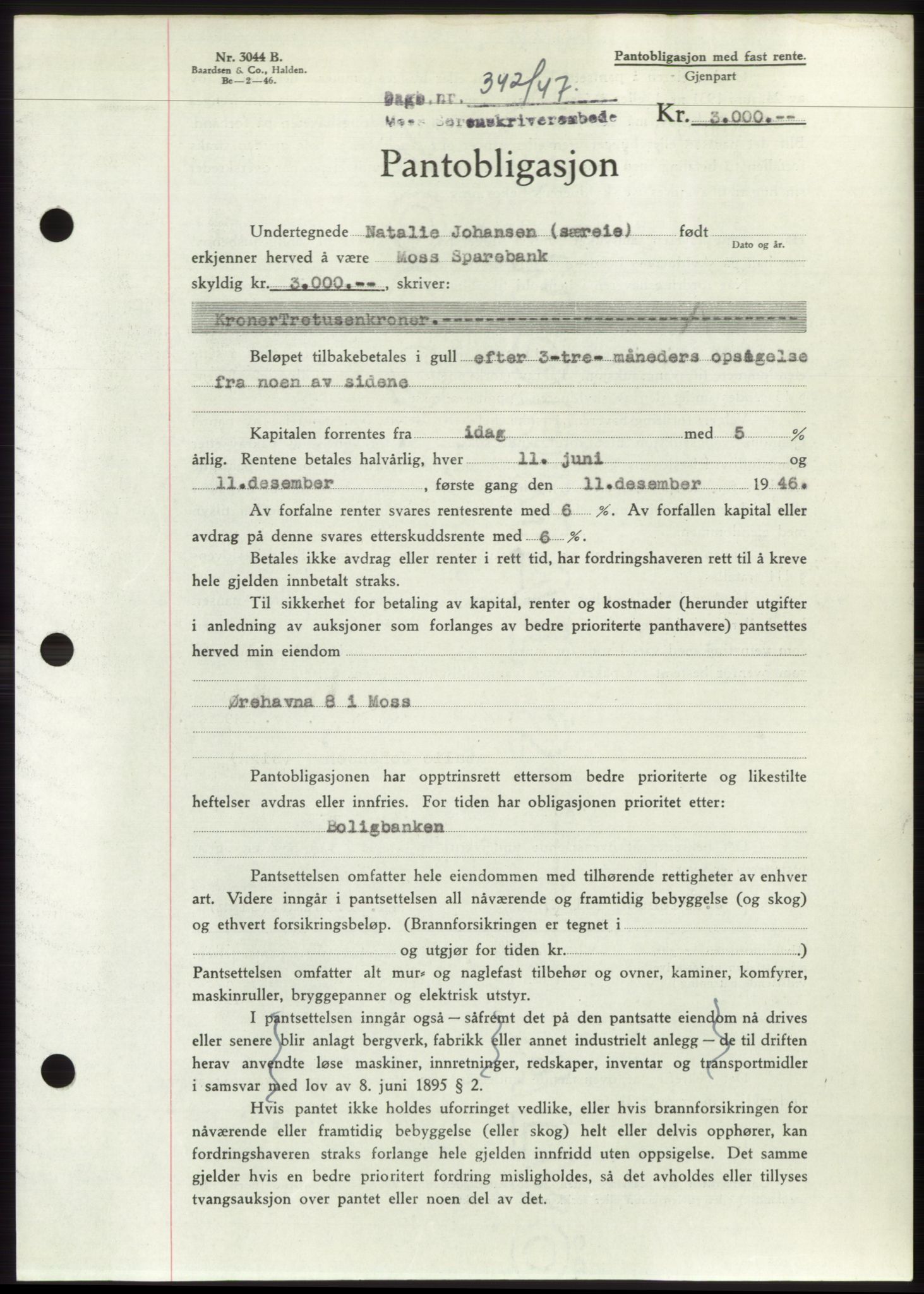 Moss sorenskriveri, SAO/A-10168: Pantebok nr. B16, 1946-1947, Dagboknr: 342/1947