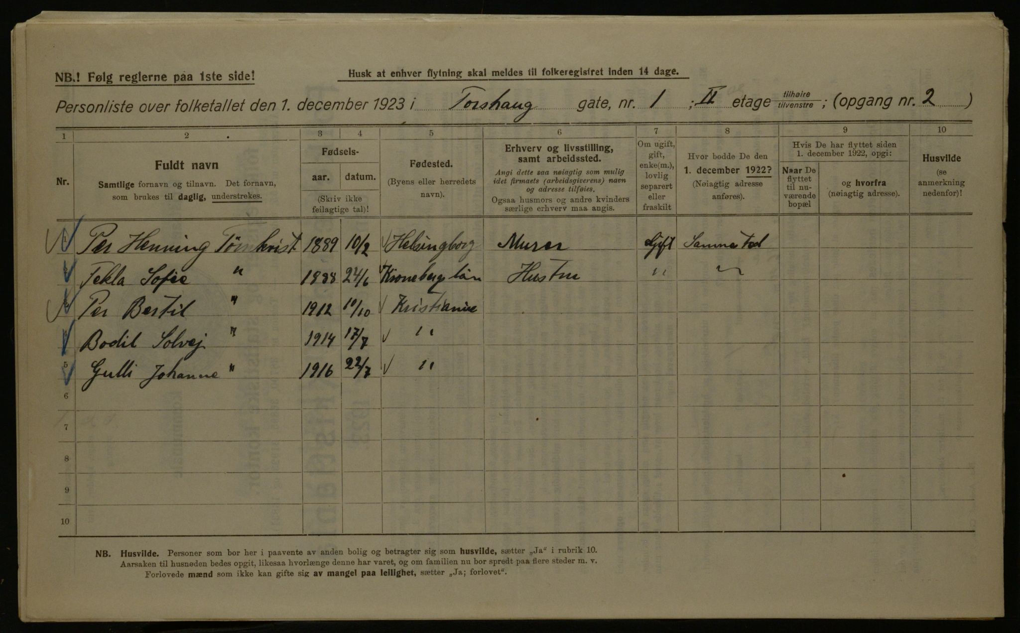 OBA, Kommunal folketelling 1.12.1923 for Kristiania, 1923, s. 126176