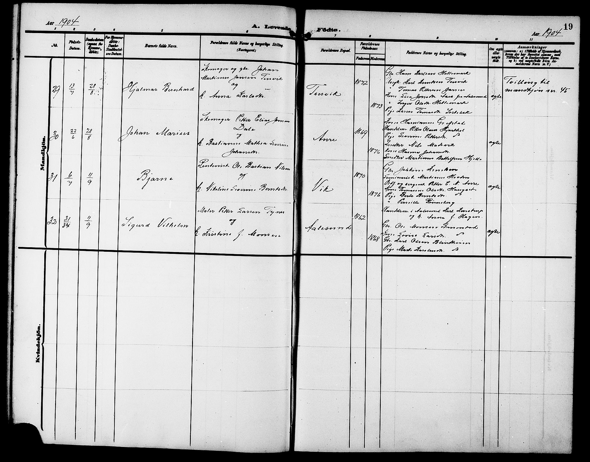 Ministerialprotokoller, klokkerbøker og fødselsregistre - Møre og Romsdal, AV/SAT-A-1454/523/L0341: Klokkerbok nr. 523C04, 1903-1916, s. 19