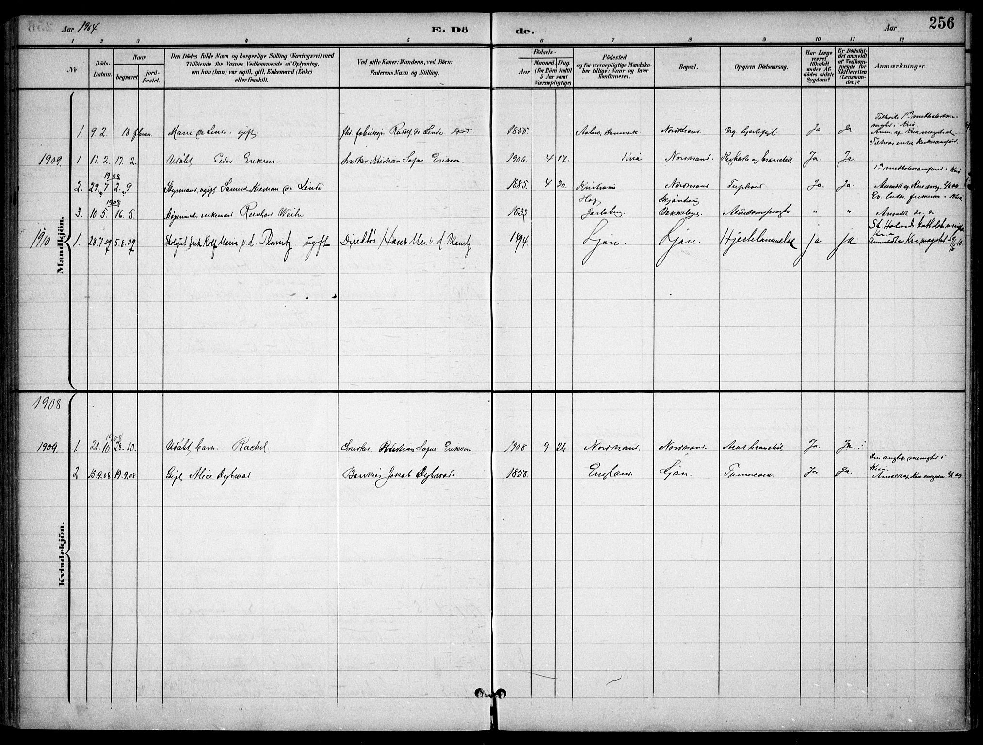 Nordstrand prestekontor Kirkebøker, AV/SAO-A-10362a/F/Fa/L0001: Ministerialbok nr. 1, 1900-1914, s. 256