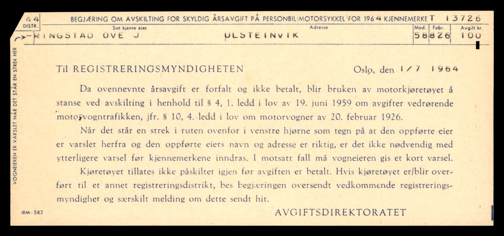 Møre og Romsdal vegkontor - Ålesund trafikkstasjon, AV/SAT-A-4099/F/Fe/L0041: Registreringskort for kjøretøy T 13710 - T 13905, 1927-1998, s. 255