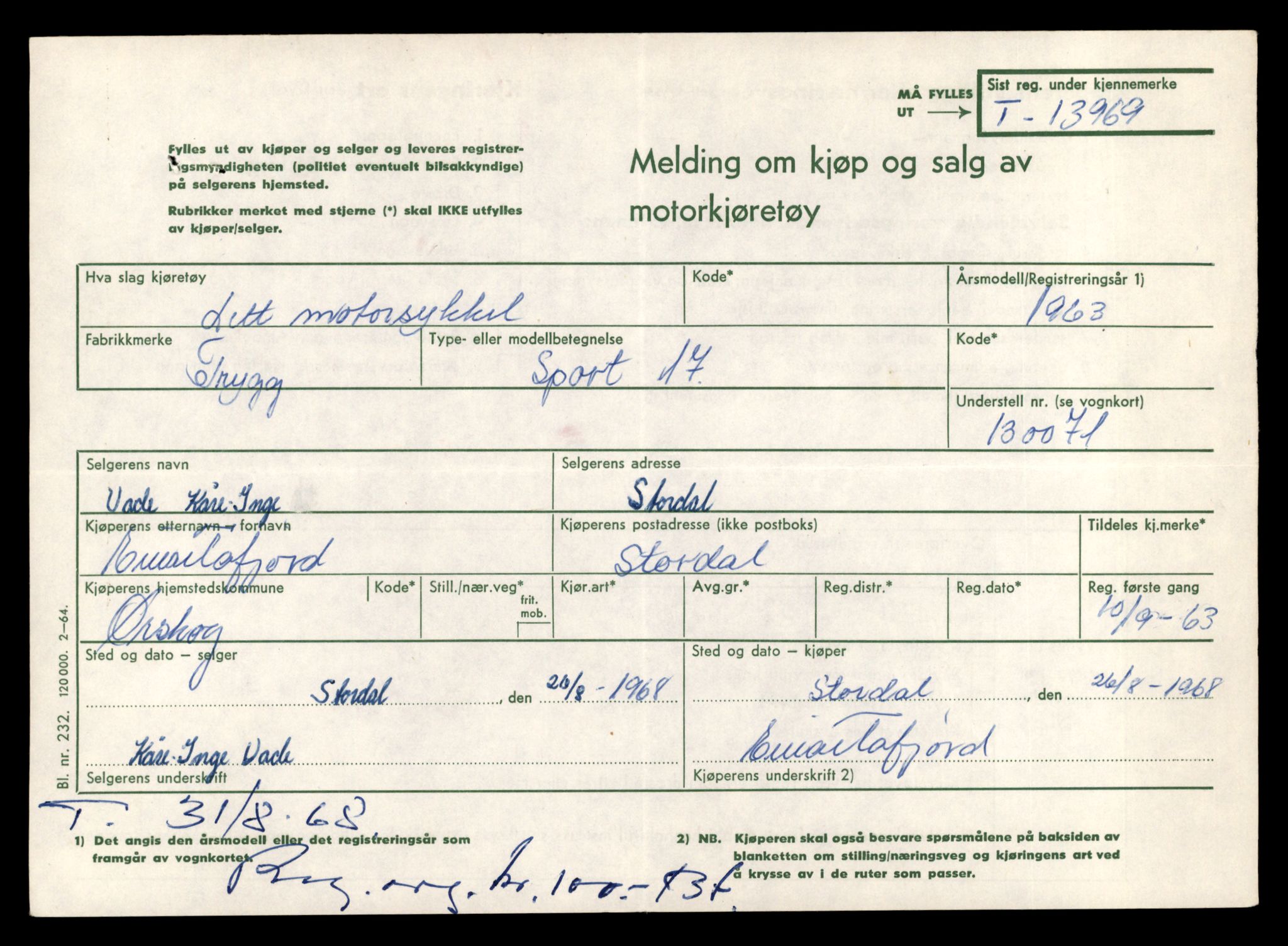 Møre og Romsdal vegkontor - Ålesund trafikkstasjon, AV/SAT-A-4099/F/Fe/L0042: Registreringskort for kjøretøy T 13906 - T 14079, 1927-1998, s. 1011