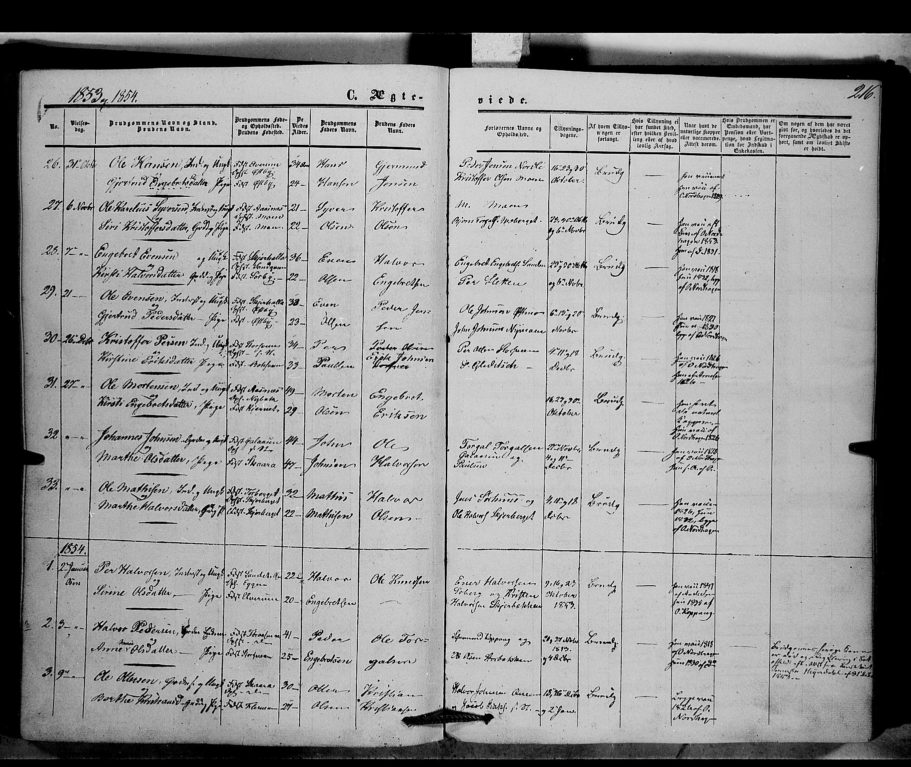 Trysil prestekontor, SAH/PREST-046/H/Ha/Haa/L0005: Ministerialbok nr. 5, 1851-1865, s. 216