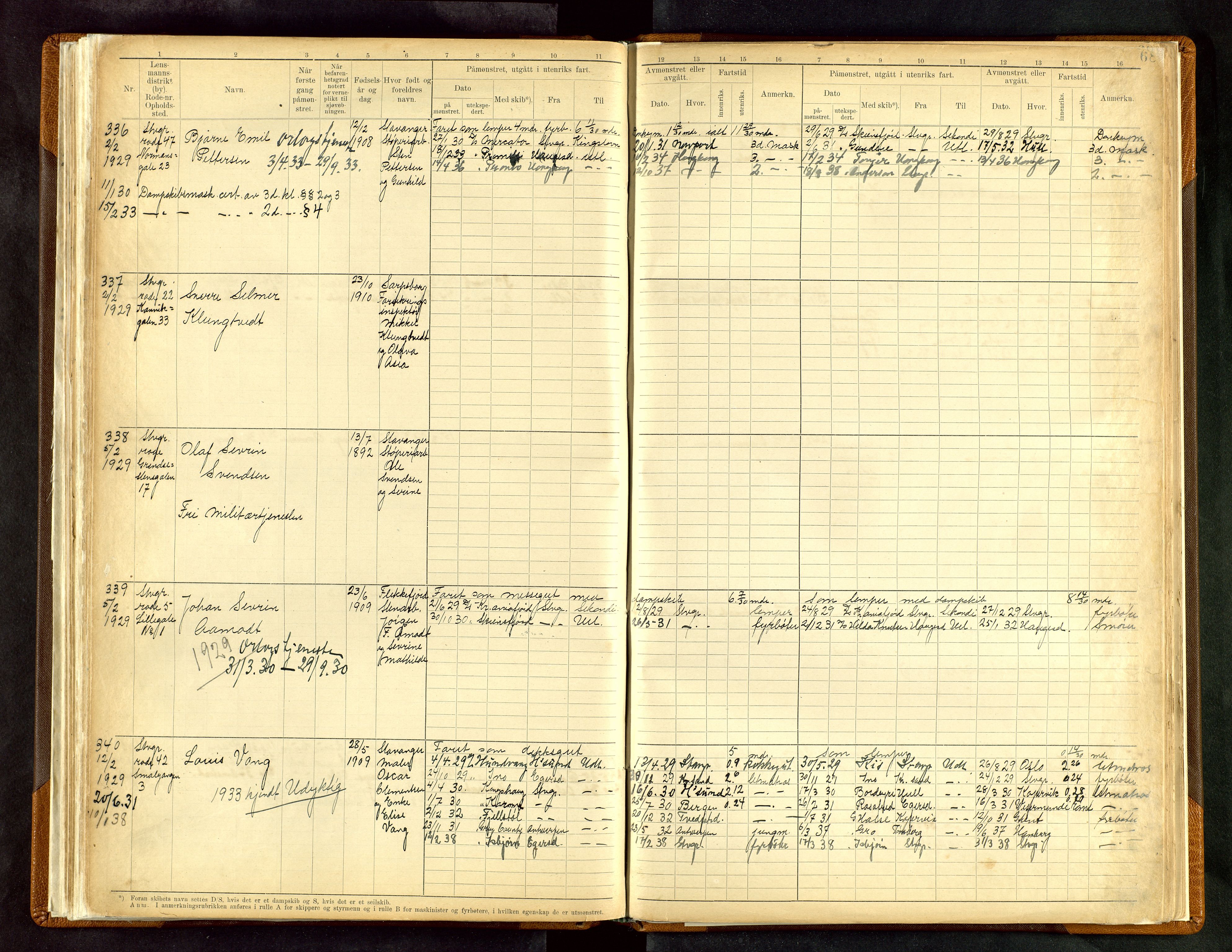 Stavanger sjømannskontor, AV/SAST-A-102006/F/Fe/L0003: Maskinist- og fyrbøterrulle, patentnr. 1-459, 1921-1948, s. 72