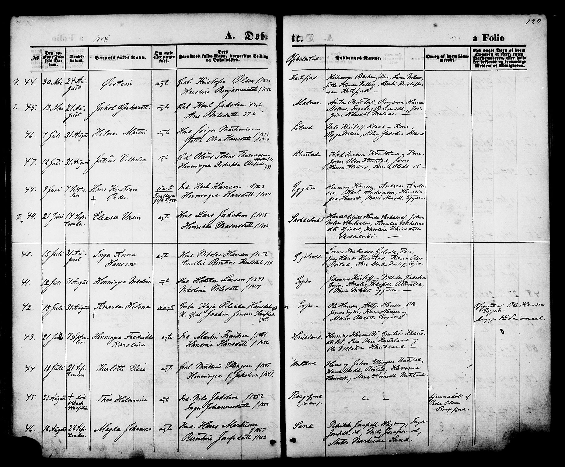 Ministerialprotokoller, klokkerbøker og fødselsregistre - Nordland, AV/SAT-A-1459/880/L1132: Ministerialbok nr. 880A06, 1869-1887, s. 129