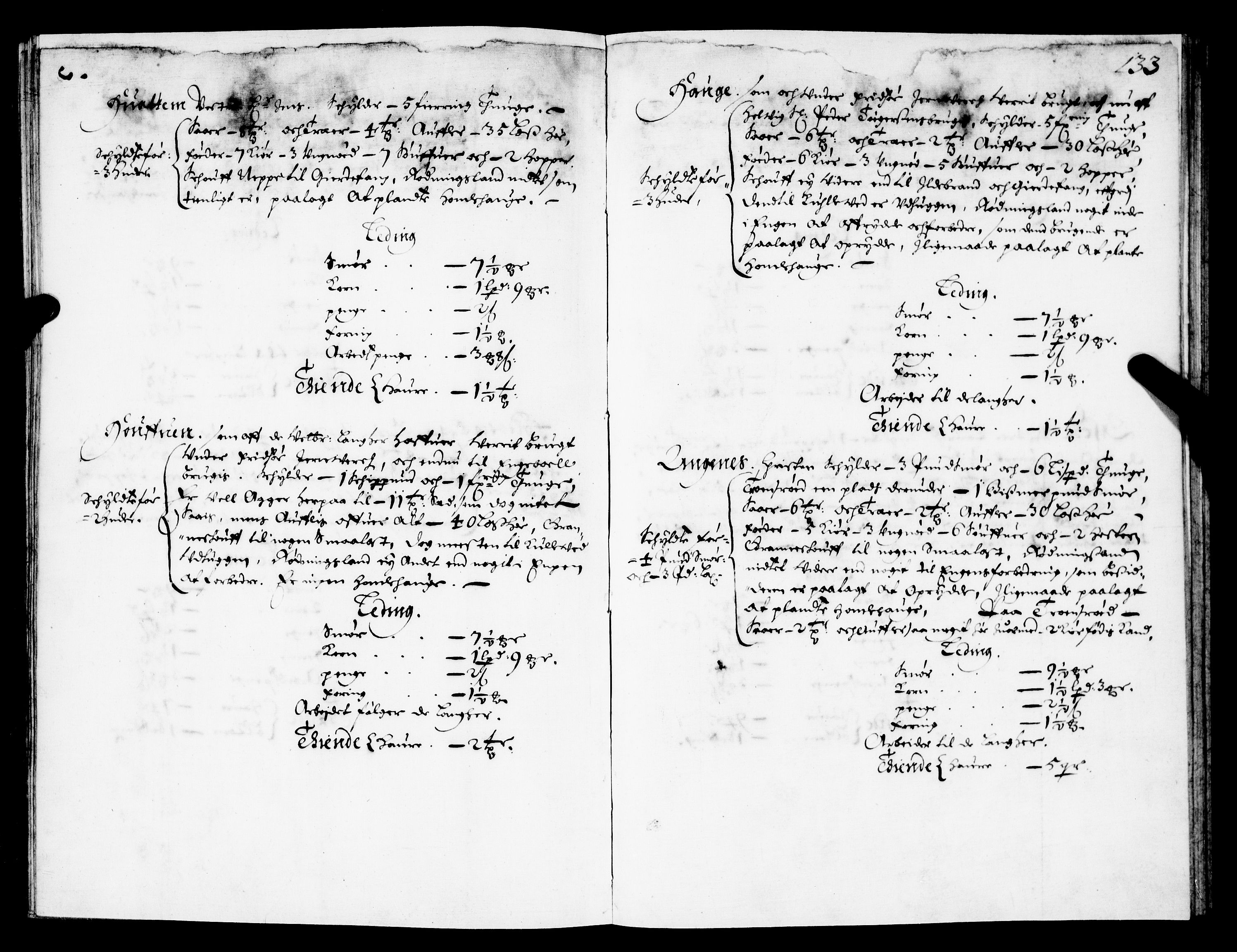 Rentekammeret inntil 1814, Realistisk ordnet avdeling, AV/RA-EA-4070/N/Nb/Nba/L0021: Brunla len, 1667, s. 132b-133a