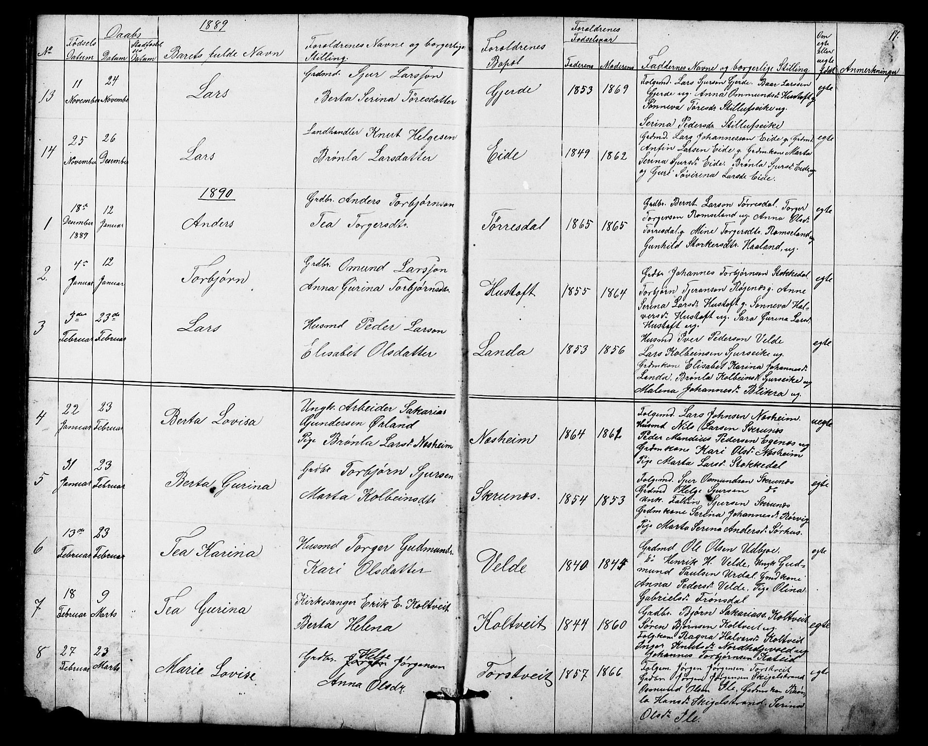 Skjold sokneprestkontor, AV/SAST-A-101847/H/Ha/Hab/L0006: Klokkerbok nr. B 6, 1881-1913, s. 17