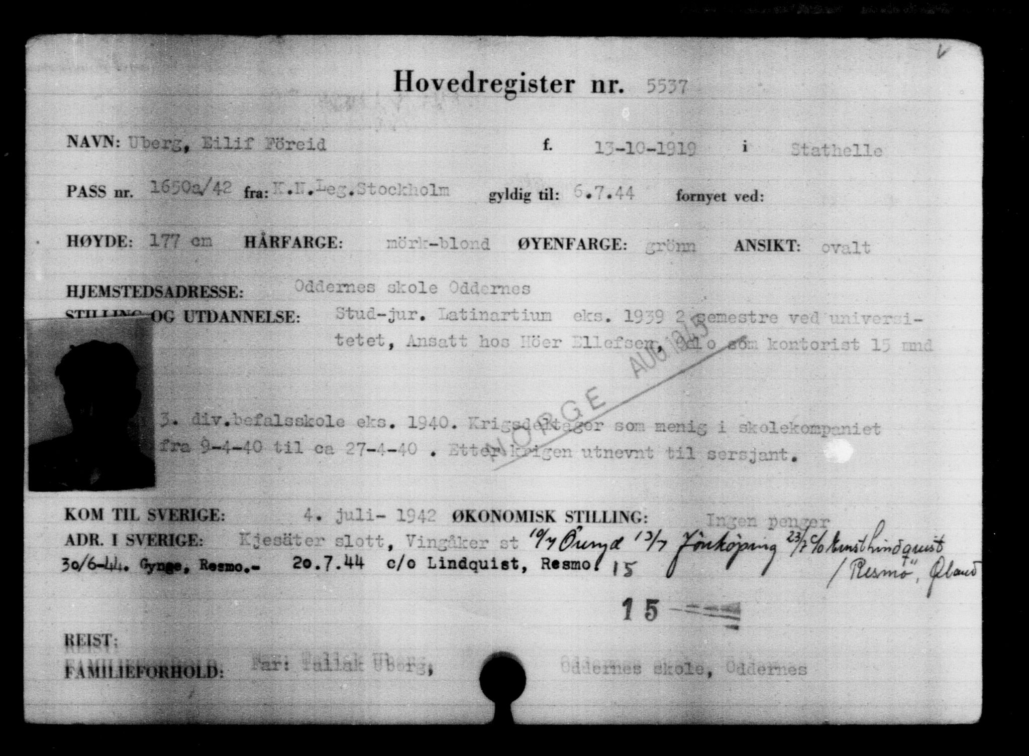 Utenriksstasjonene, Legasjonen i Stockholm, Flyktningkontoret, AV/RA-S-6753/V/Va/L0004: Kjesäterkartoteket, flyktninger med registreringsnr. 3496-6610, 1940-1945, s. 2361
