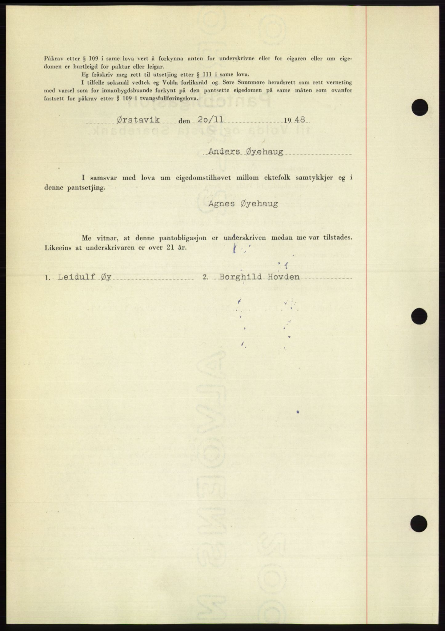 Søre Sunnmøre sorenskriveri, AV/SAT-A-4122/1/2/2C/L0116: Pantebok nr. 4B, 1948-1949, Dagboknr: 1905/1948