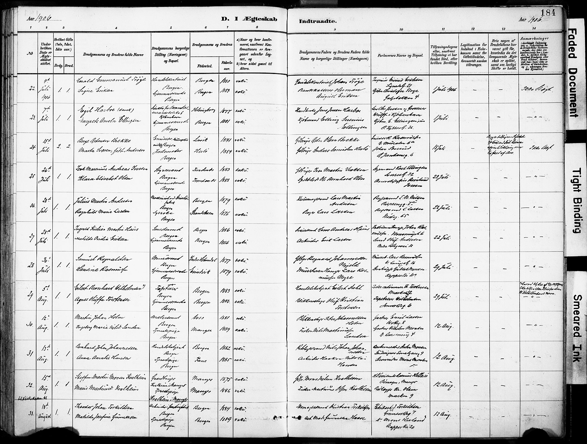 Domkirken sokneprestembete, AV/SAB-A-74801/H/Haa/L0037: Ministerialbok nr. D 4, 1880-1907, s. 184