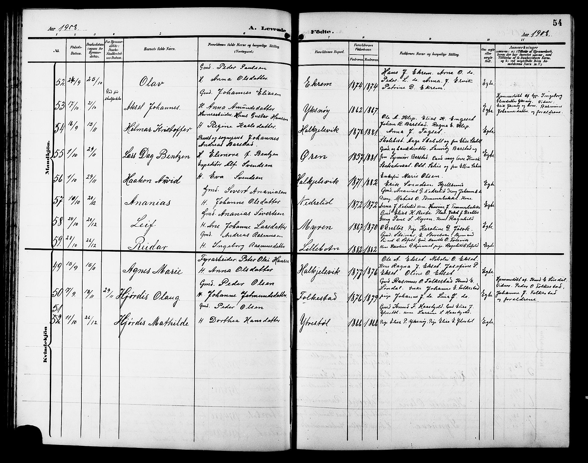 Ministerialprotokoller, klokkerbøker og fødselsregistre - Møre og Romsdal, AV/SAT-A-1454/511/L0159: Klokkerbok nr. 511C05, 1902-1920, s. 54