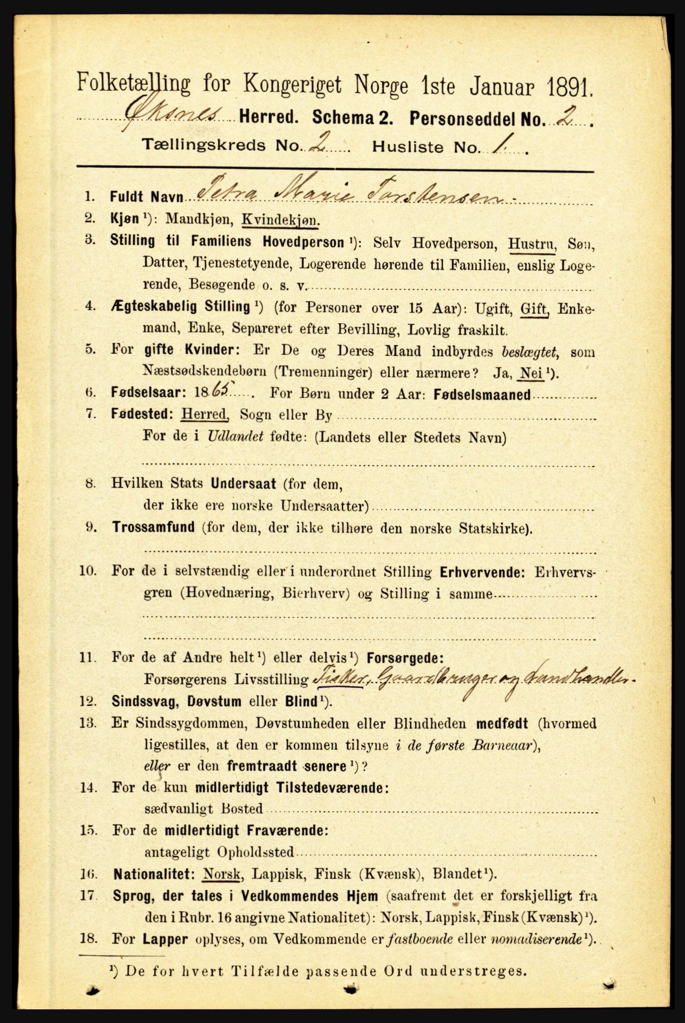 RA, Folketelling 1891 for 1868 Øksnes herred, 1891, s. 654