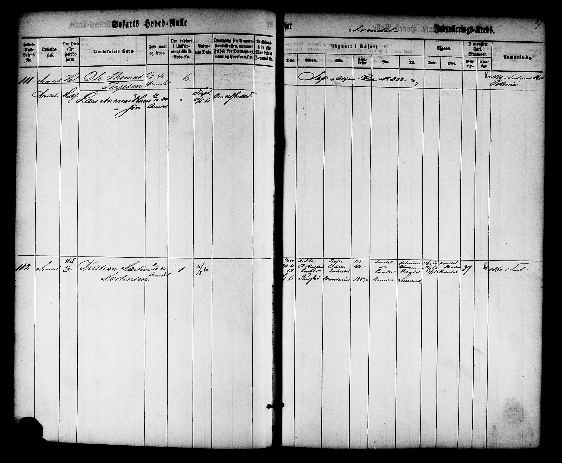 Arendal mønstringskrets, SAK/2031-0012/F/Fb/L0008: Hovedrulle nr 1-766, S-6, 1860-1865, s. 58