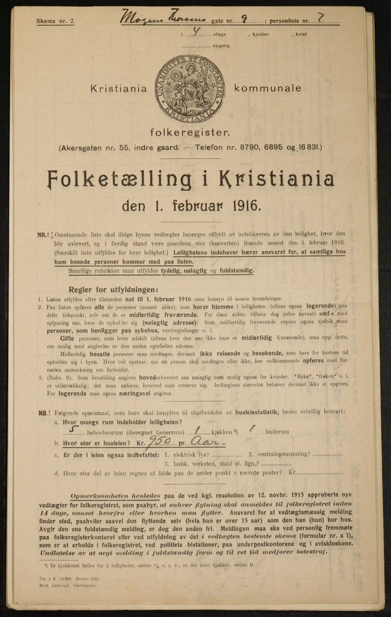 OBA, Kommunal folketelling 1.2.1916 for Kristiania, 1916, s. 67257