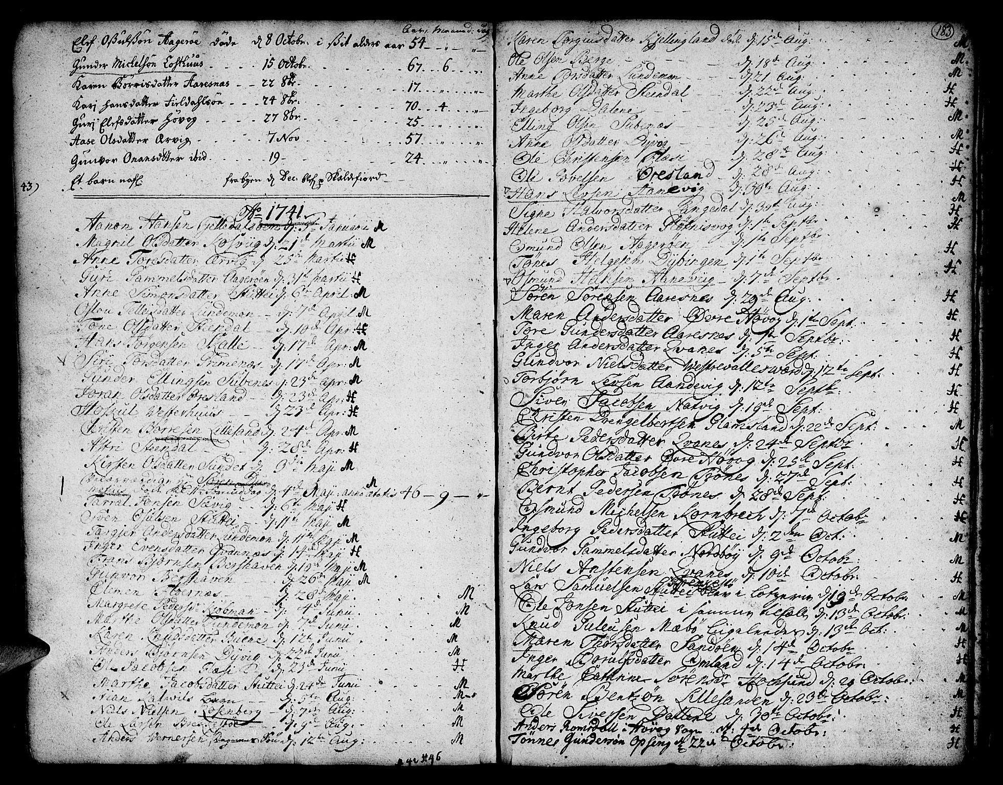 Vestre Moland sokneprestkontor, AV/SAK-1111-0046/F/Fa/Fab/L0001: Ministerialbok nr. A 1, 1687-1760, s. 183