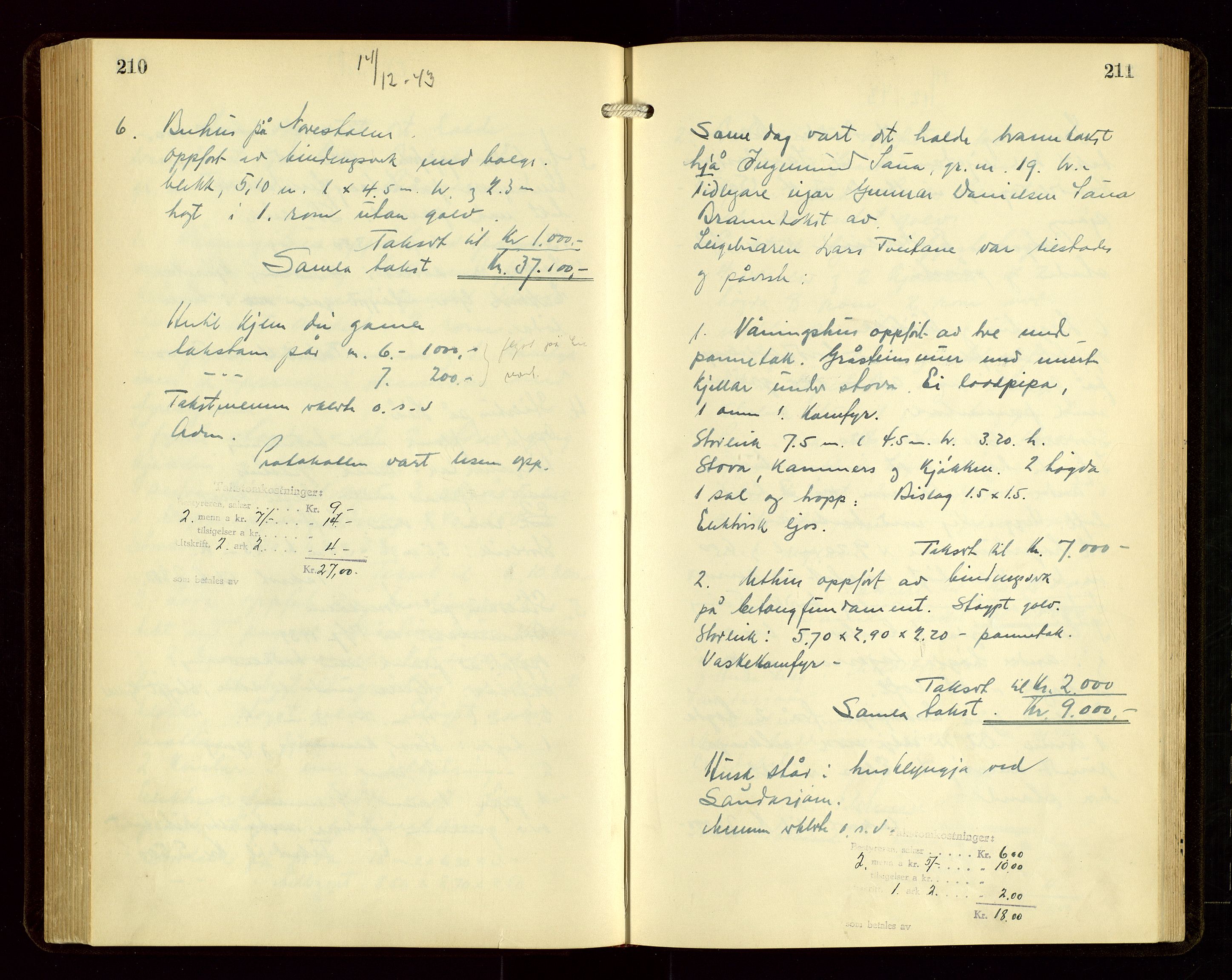 Sauda lensmannskontor, AV/SAST-A-100177/Goa/L0004: "Brandtakstprotokoll for Sauda lensmannsdistrikt", 1934-1946, s. 210-211