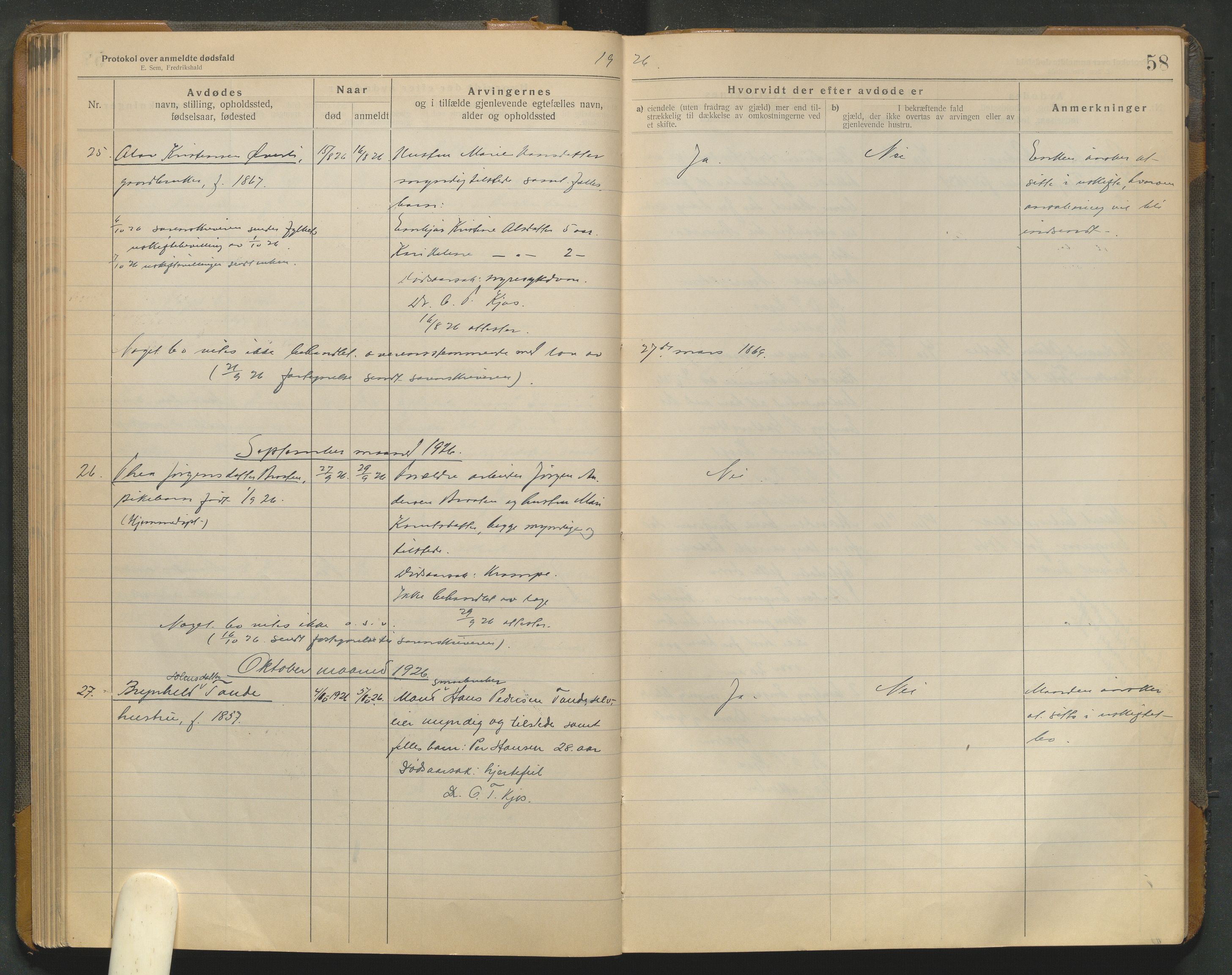 Lom lensmannskontor, AV/SAH-PGL-006/H/Ha/Haa/L0001/0004: Dødsfallsprotokoller / Dødsfallsprotokoll, 1922-1937, s. 58
