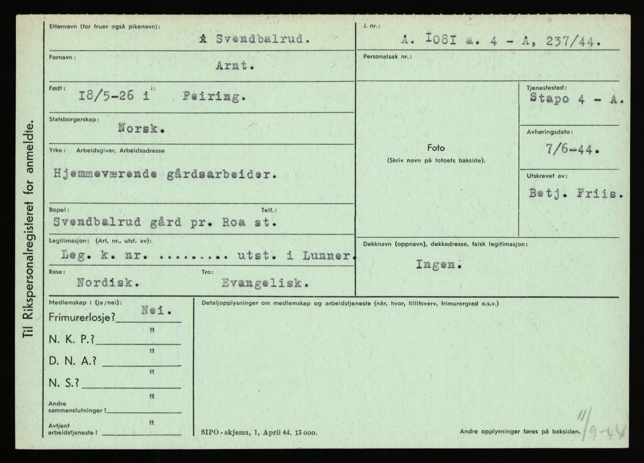 Statspolitiet - Hovedkontoret / Osloavdelingen, AV/RA-S-1329/C/Ca/L0015: Svea - Tøsse, 1943-1945, s. 90