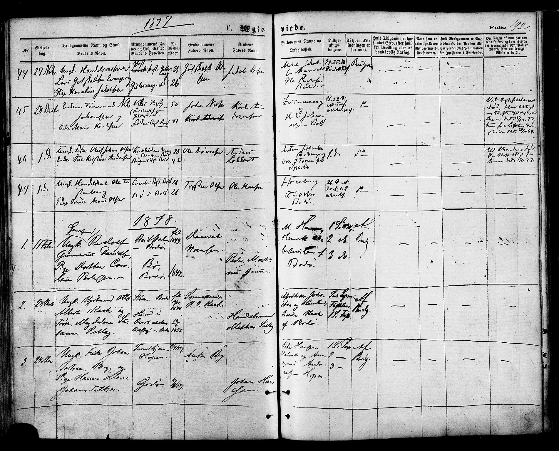Ministerialprotokoller, klokkerbøker og fødselsregistre - Nordland, AV/SAT-A-1459/801/L0009: Ministerialbok nr. 801A09, 1876-1883, s. 192