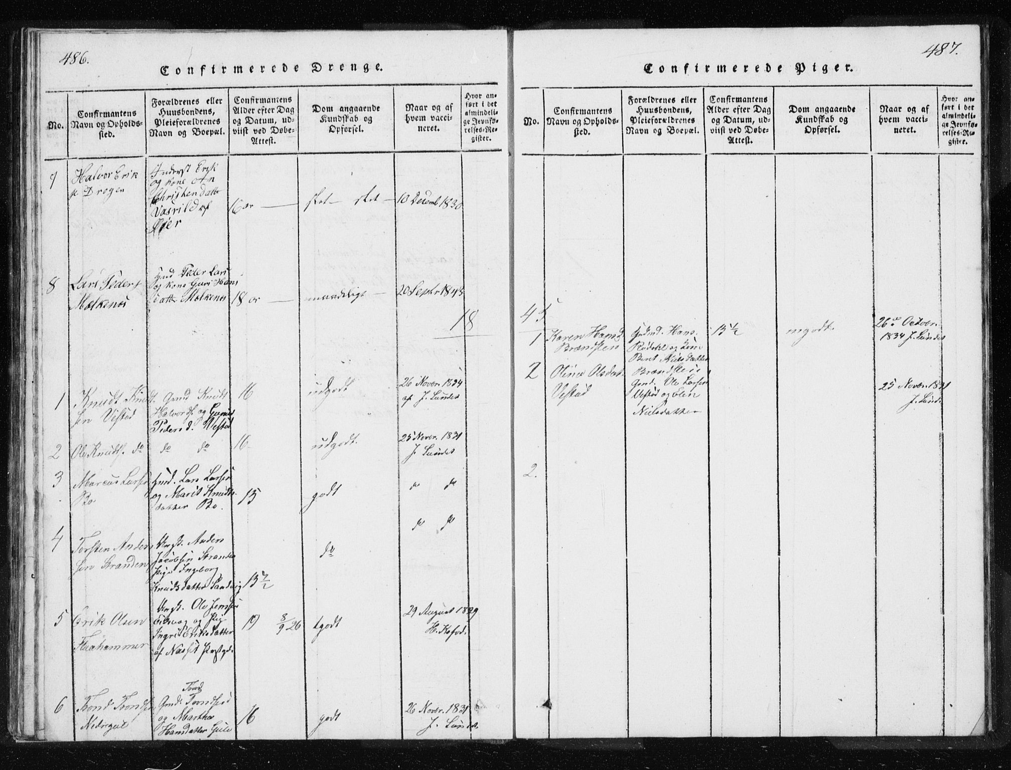 Ministerialprotokoller, klokkerbøker og fødselsregistre - Møre og Romsdal, AV/SAT-A-1454/566/L0772: Klokkerbok nr. 566C01, 1818-1845, s. 486-487